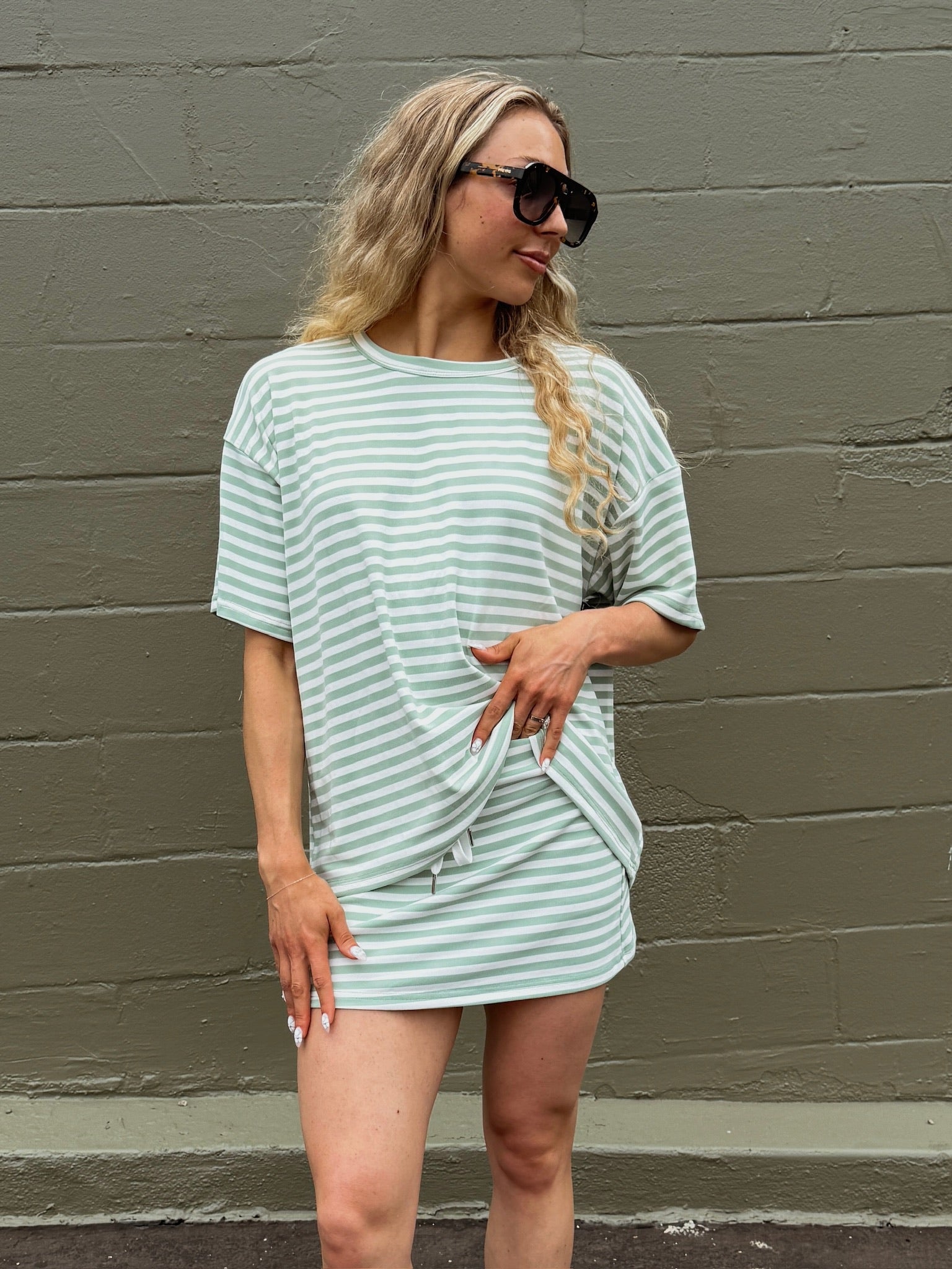 Weekender Stripe Skort - Sage