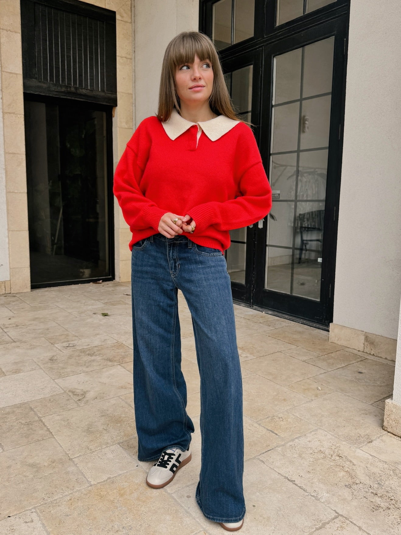 Cherry Cream Collared Sweater