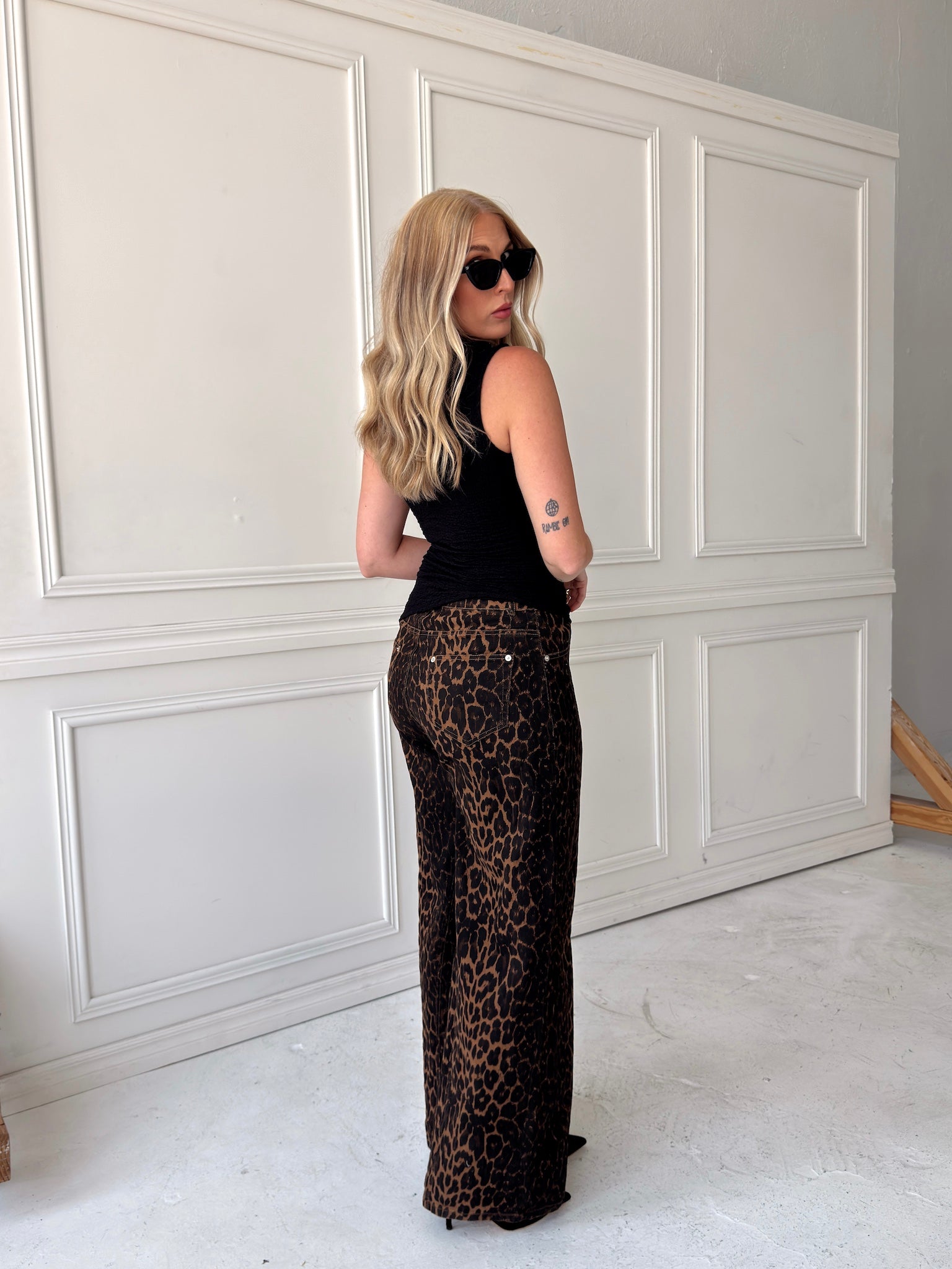 Lacie Leopard Print Wide Leg Jean Pants