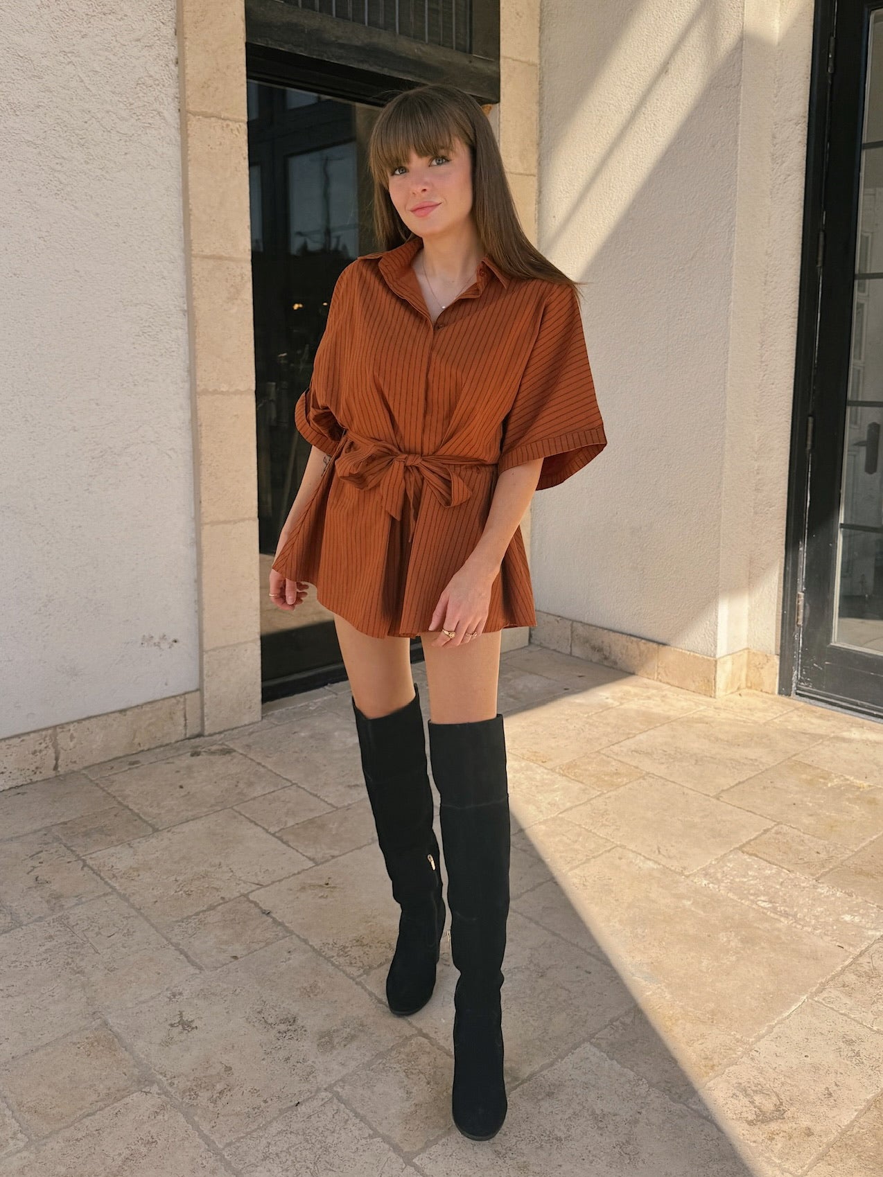 Meet Me in Santorini Ridge Romper - Terracotta