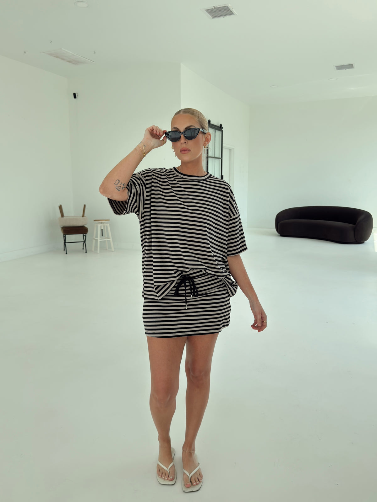 Weekender Stripe Top - Black/Taupe
