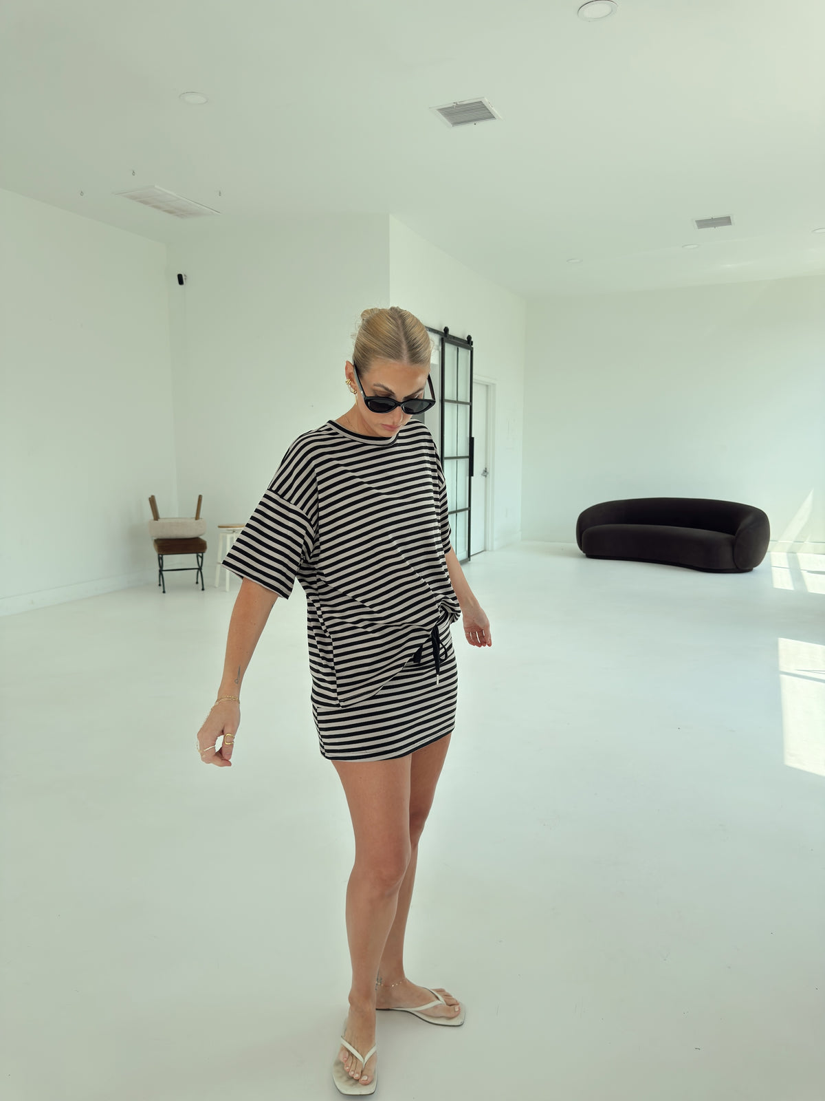 Weekender Stripe Top - Black/Taupe