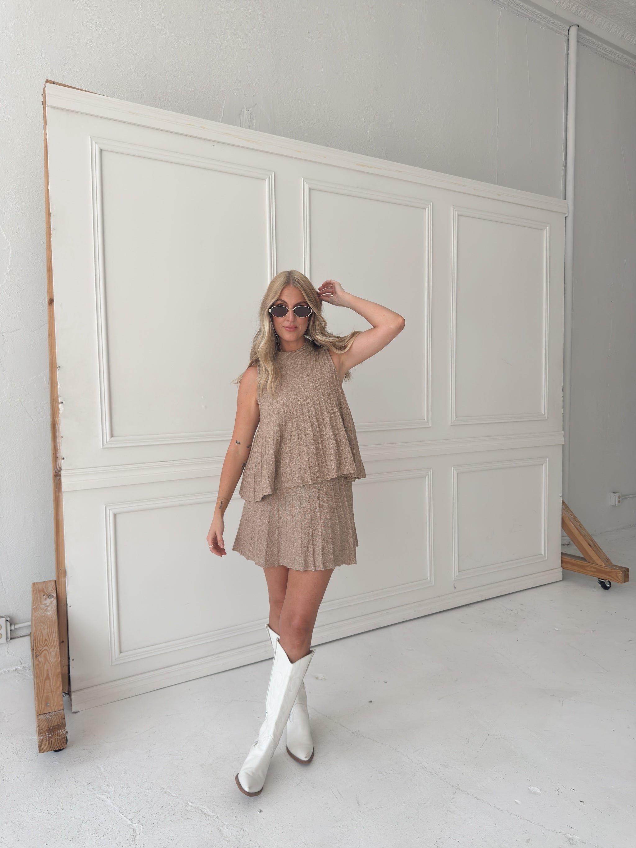 Rylan Ribbed Sweater A-line Mini Skirt With Flared Hem - Mocha