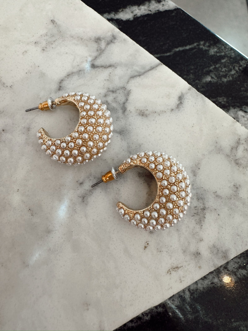Pave Pearl Chunky Hoops