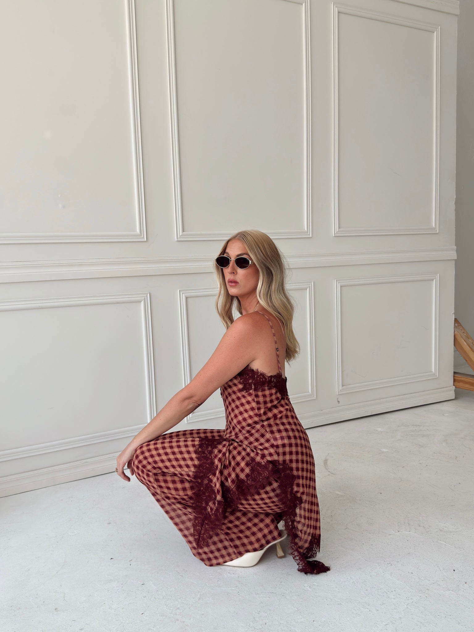 Georgia Gingham Lace Trim Set - Maroon