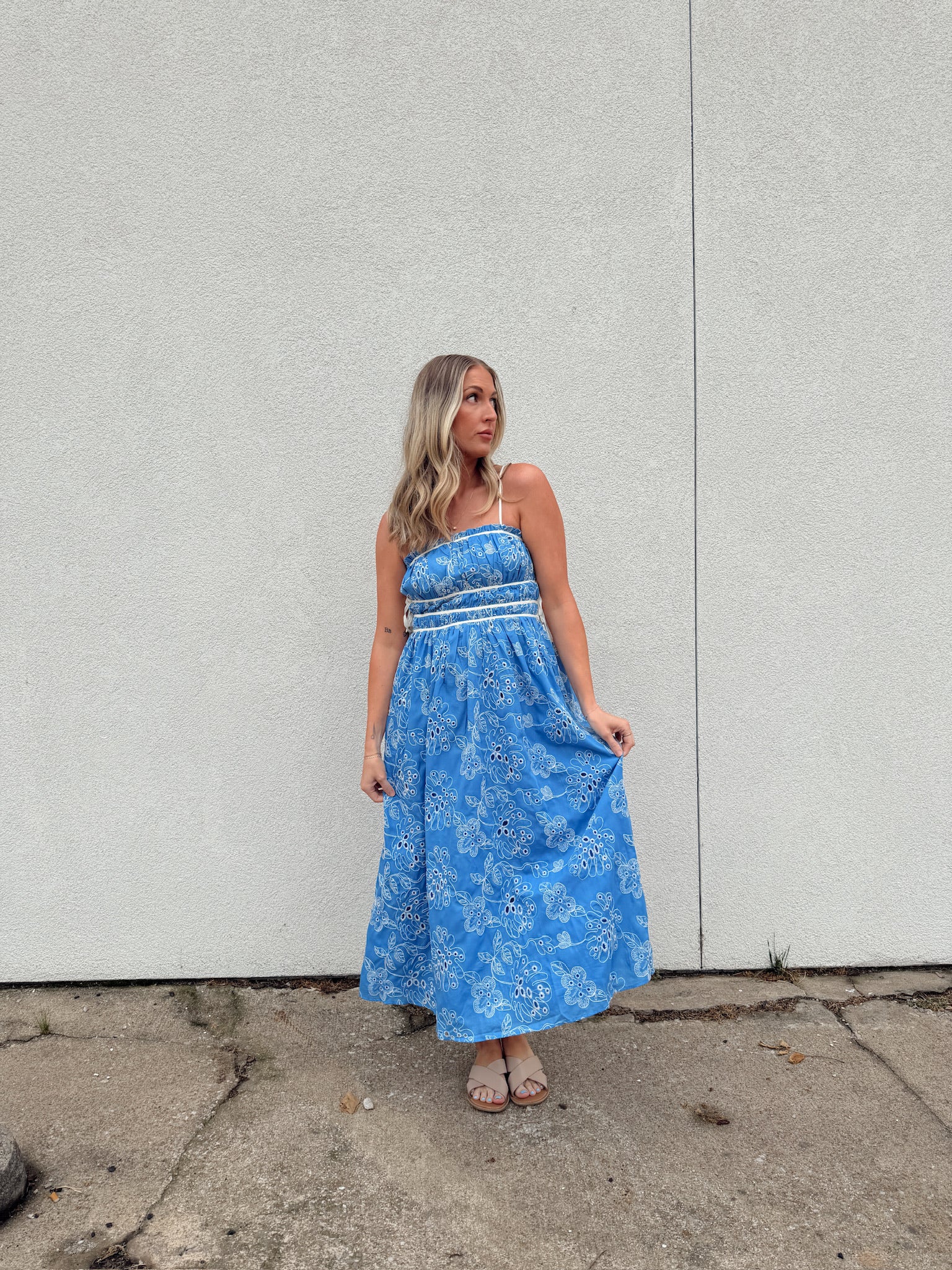 Cassandra Blue Floral Midi Dress