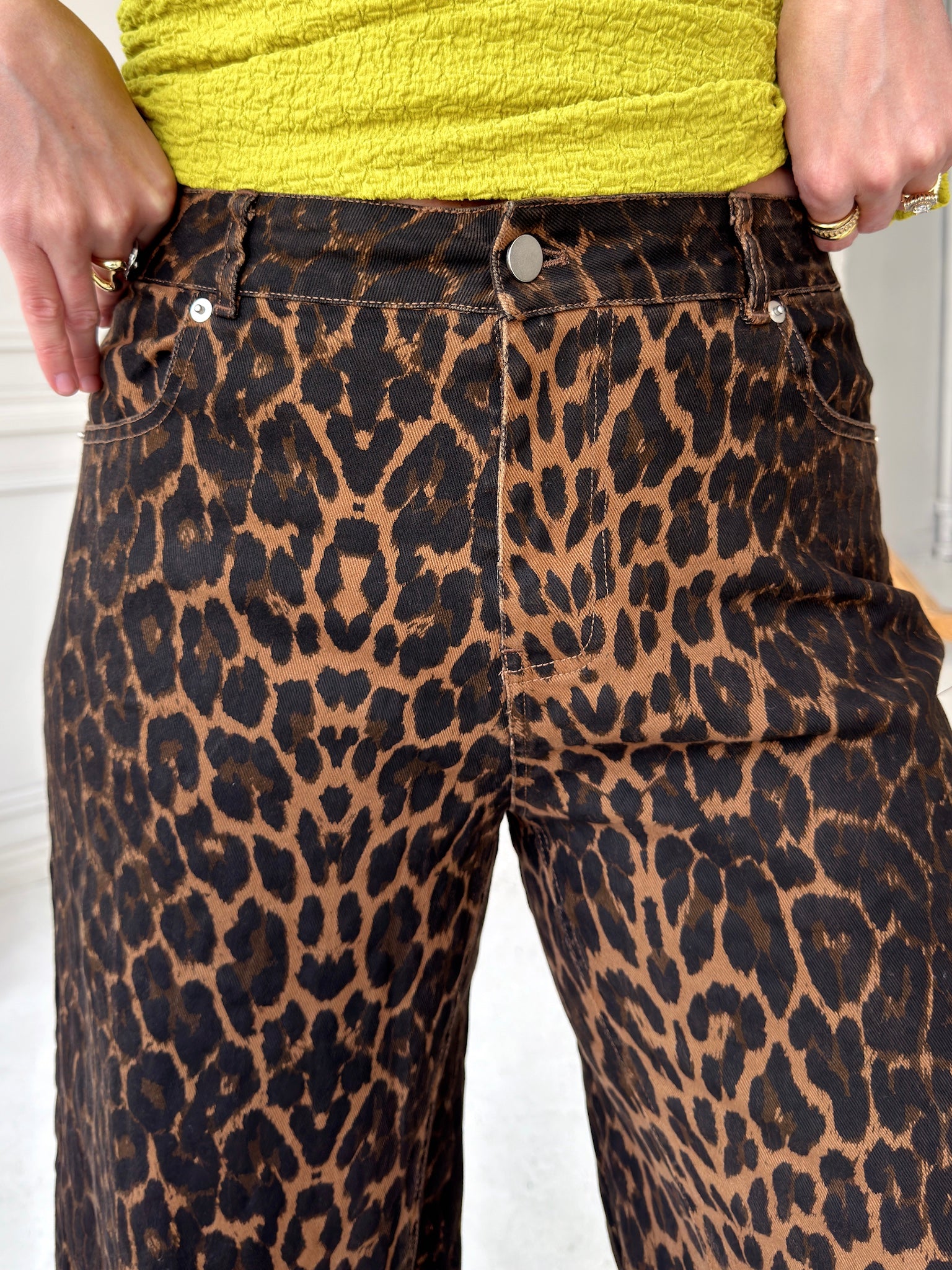 Lacie Leopard Print Wide Leg Jean Pants