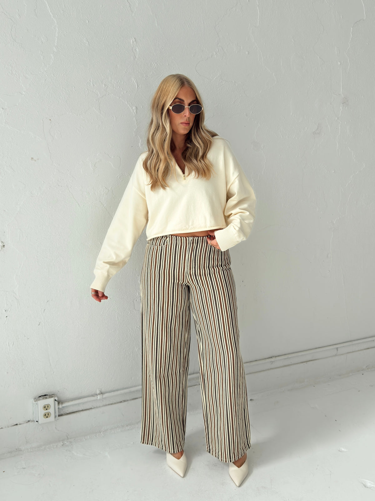 Britt Low Rise Buckle Stripe Pants