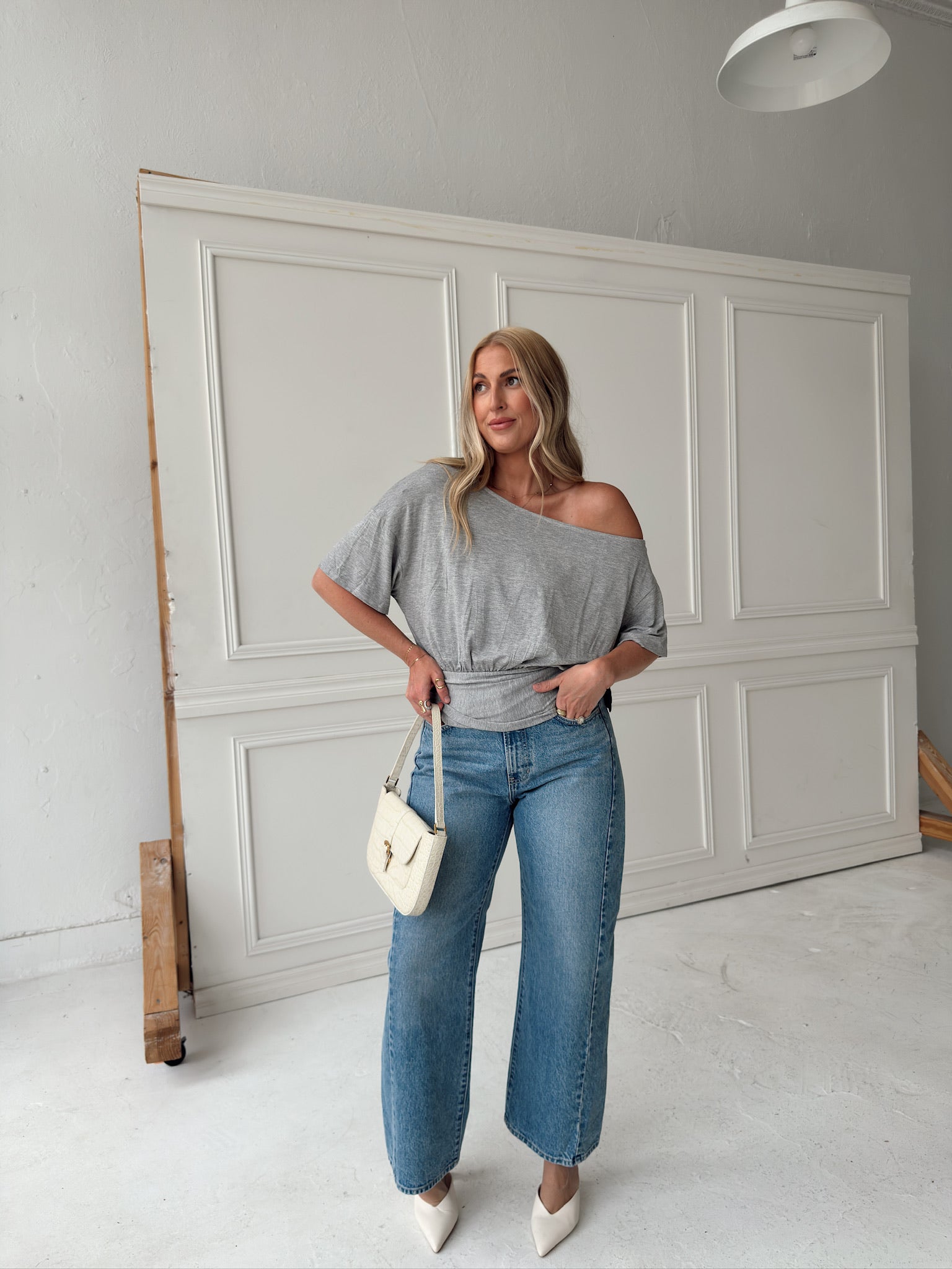 Jules Ruched Waist Top - Grey
