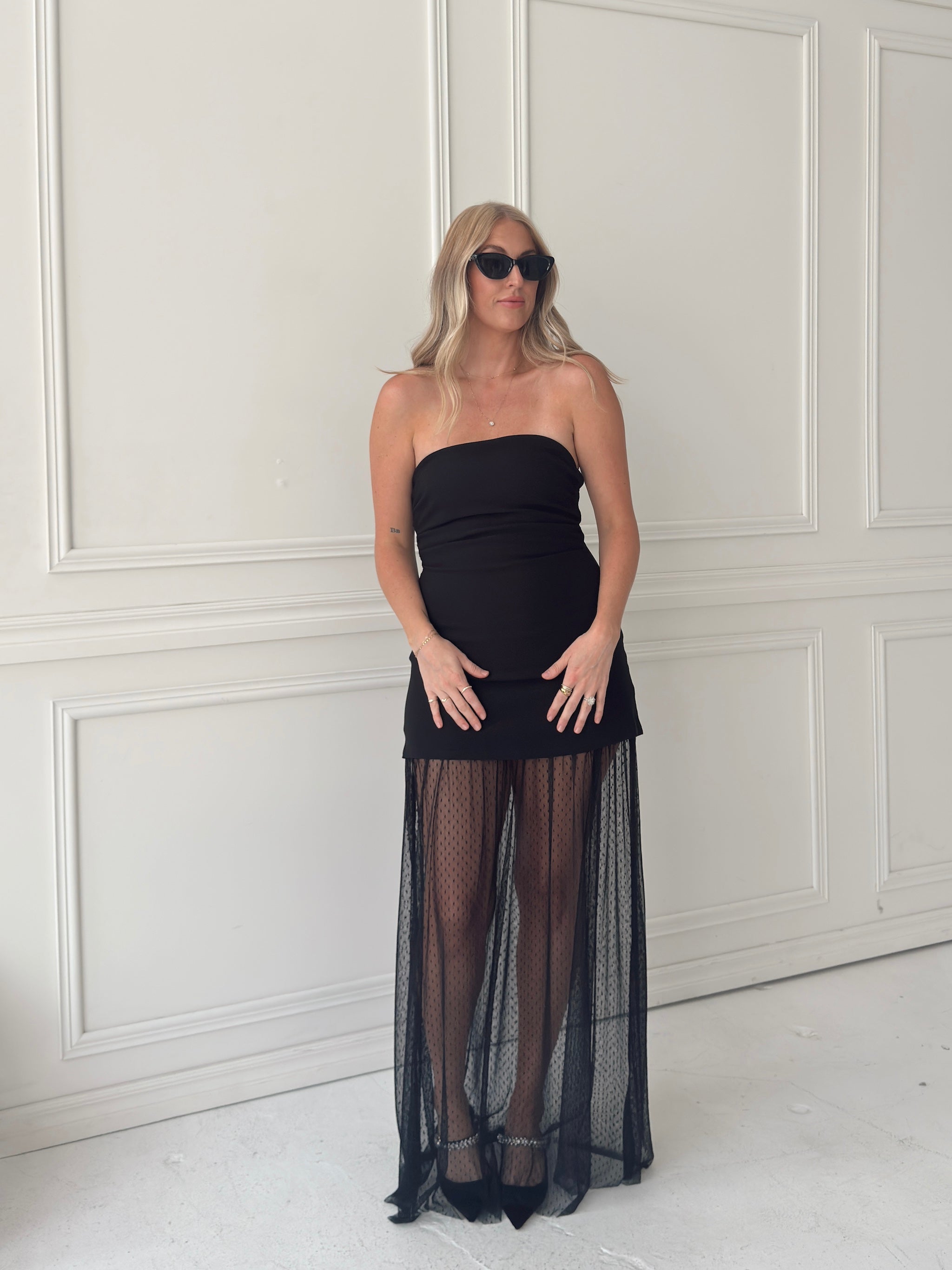 Melissa Strapless Mesh Maxi Dress - Black