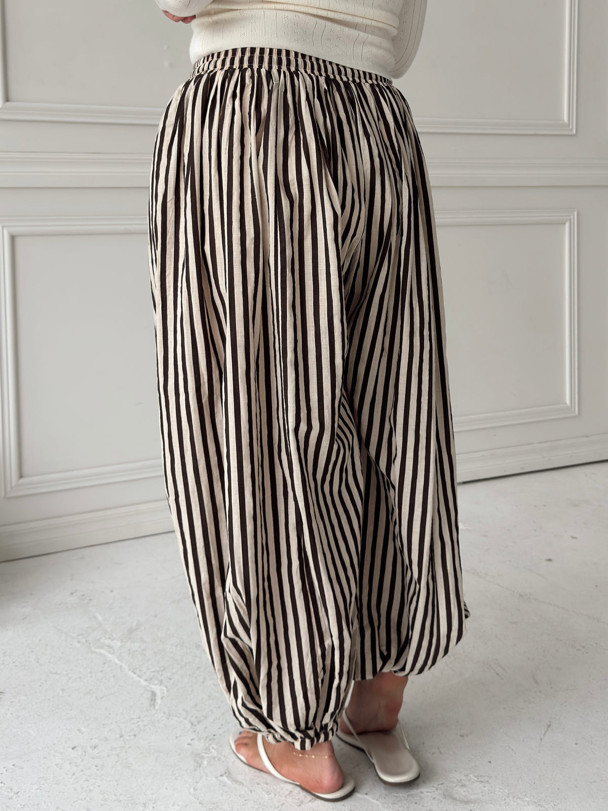 Michaela Stripe Balloon Pant - Brown