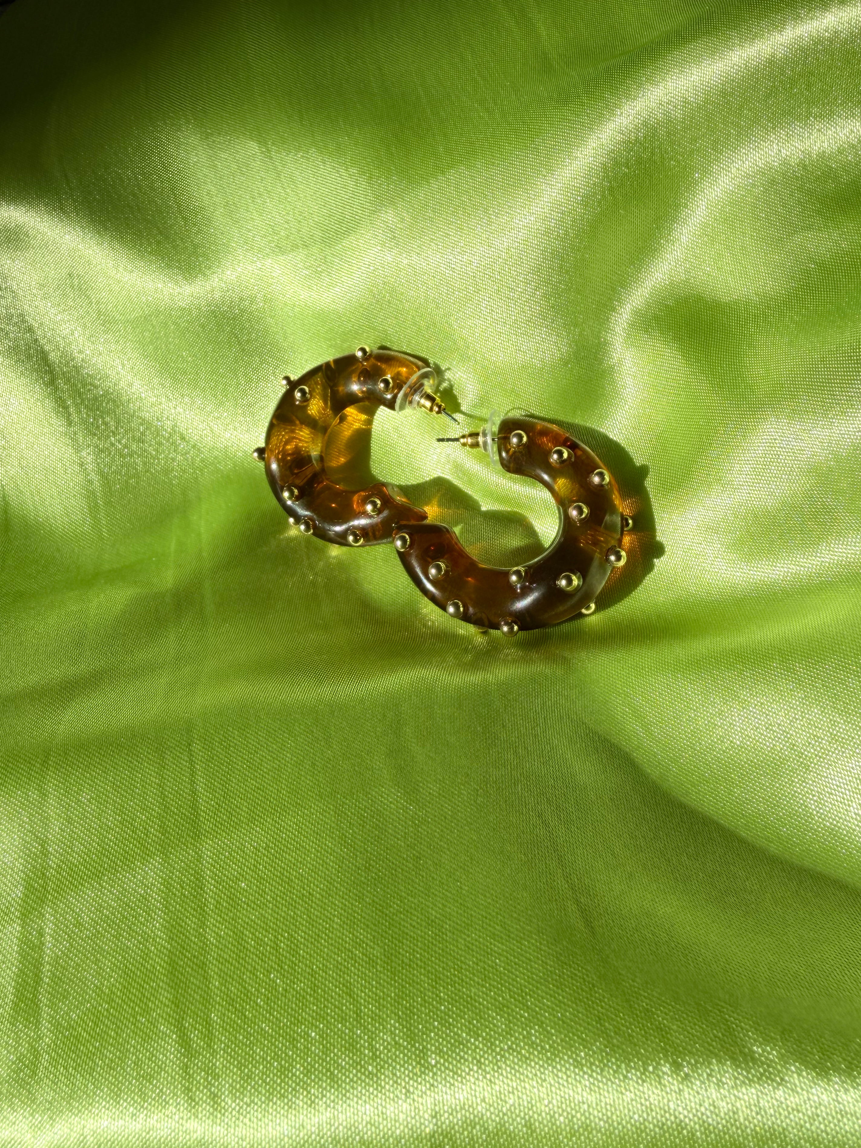 Brown Acrylic Studded Hoops