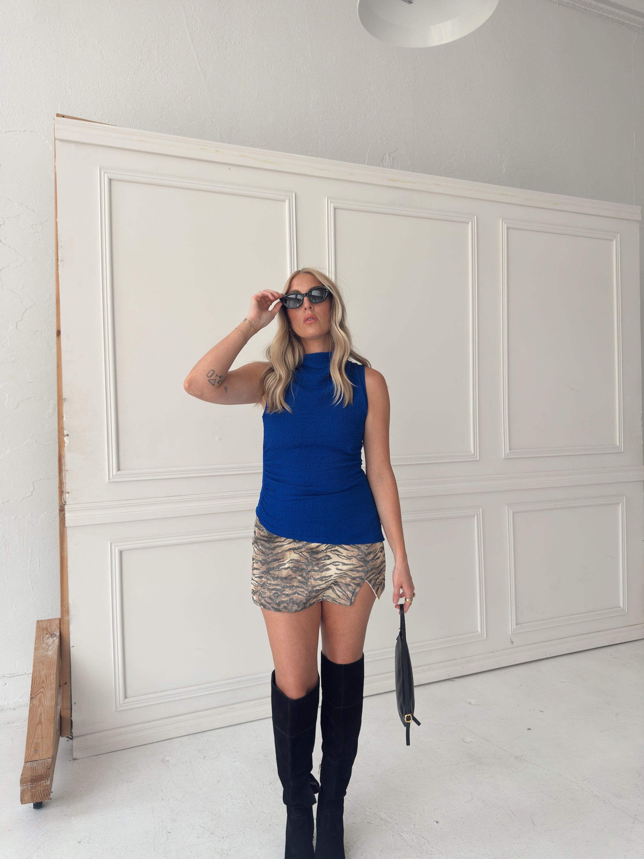 Ginny Asymmetrical Mock Neck - Royal Blue