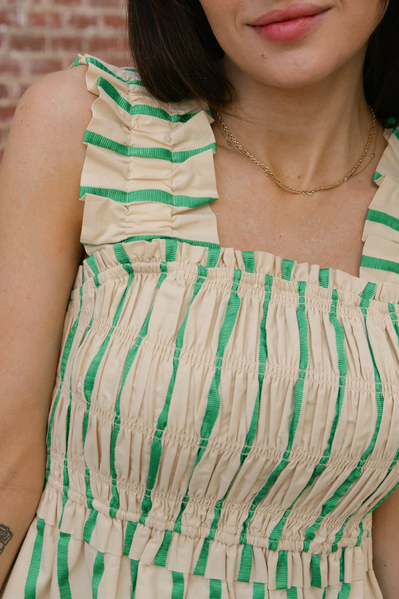 English Factory Green Stripe Mini Dress