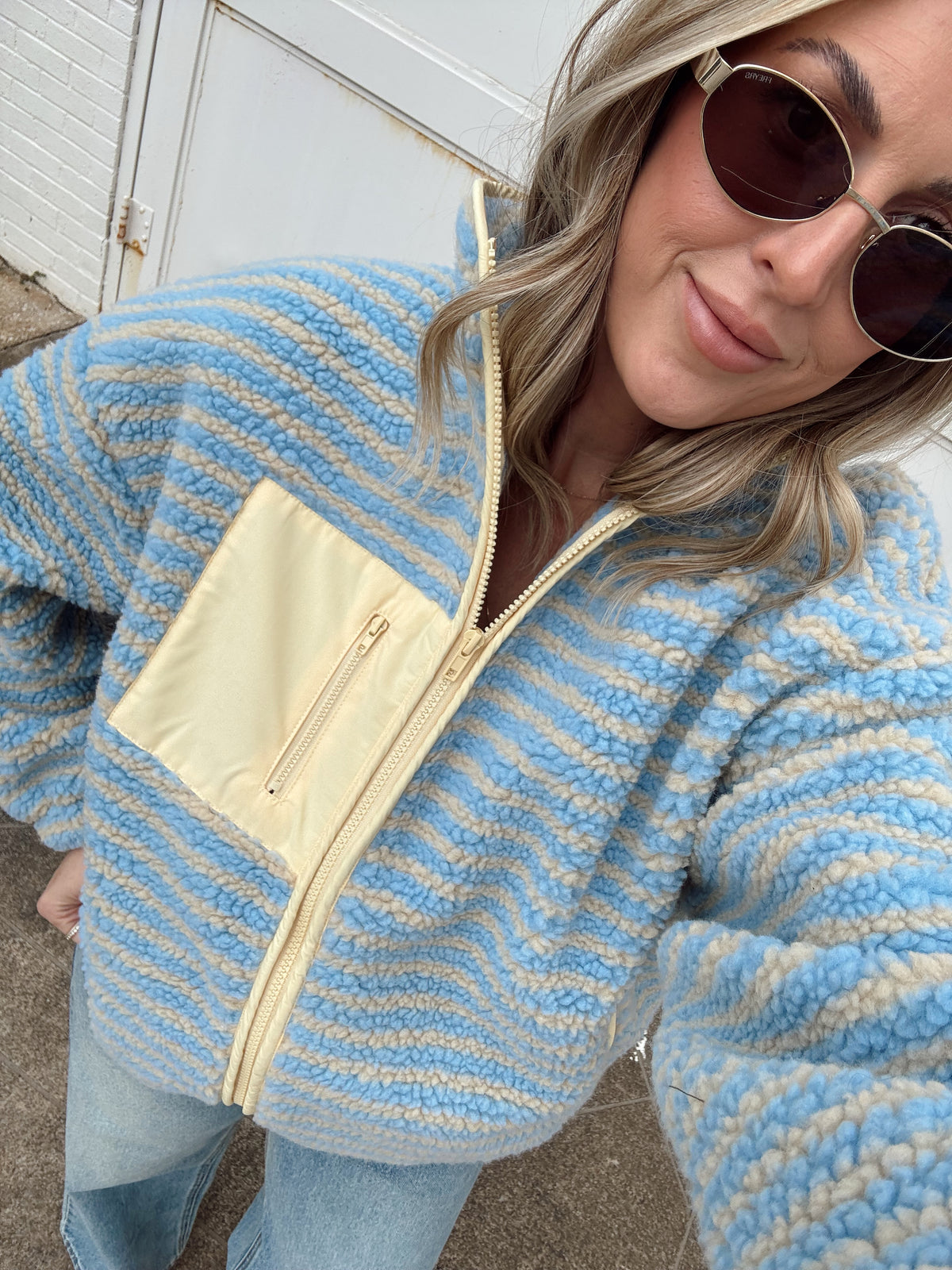 Madi Stripe Oversized Fleece Jacket