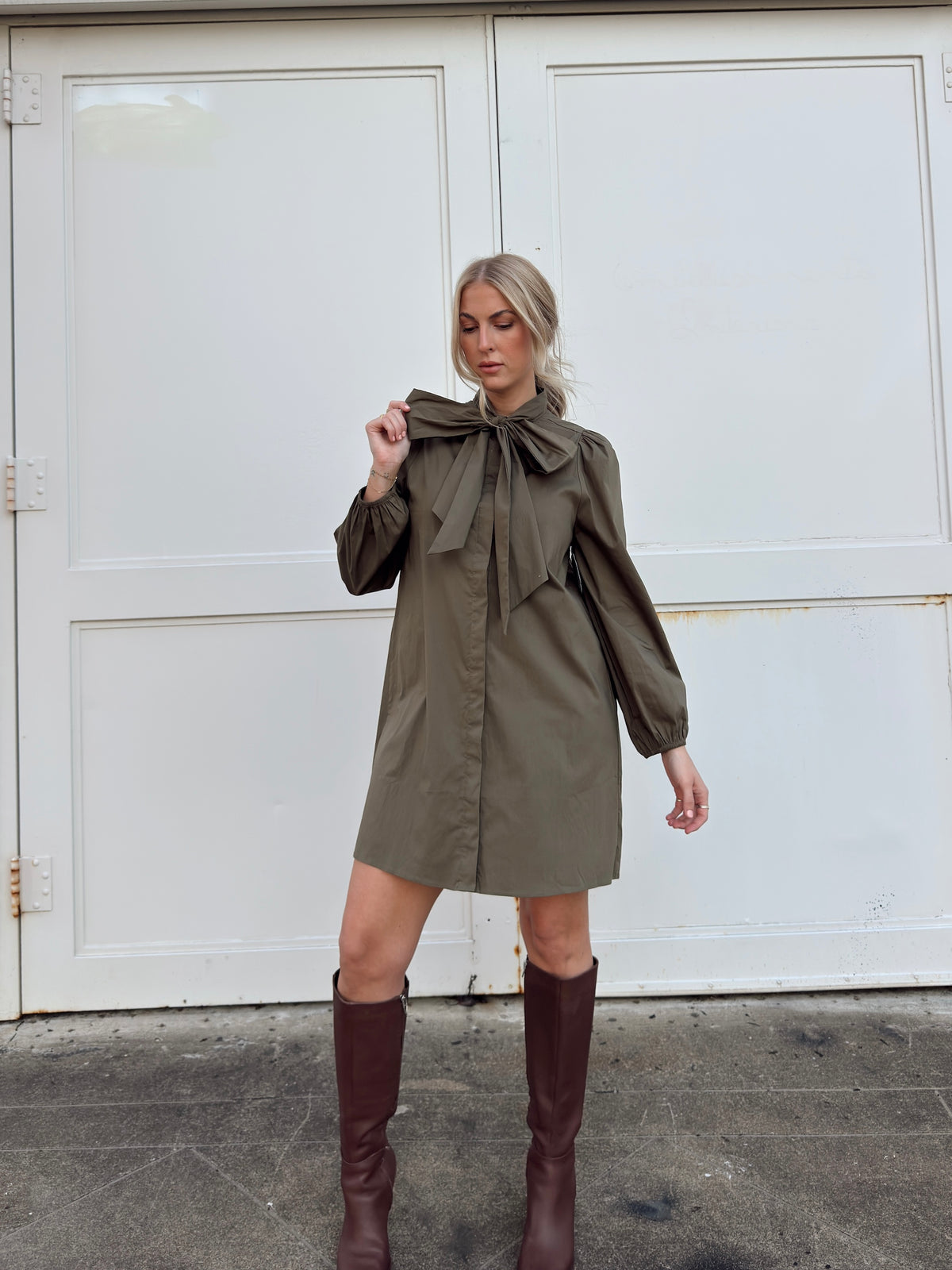 Thelma Olive Tie Neck Dress