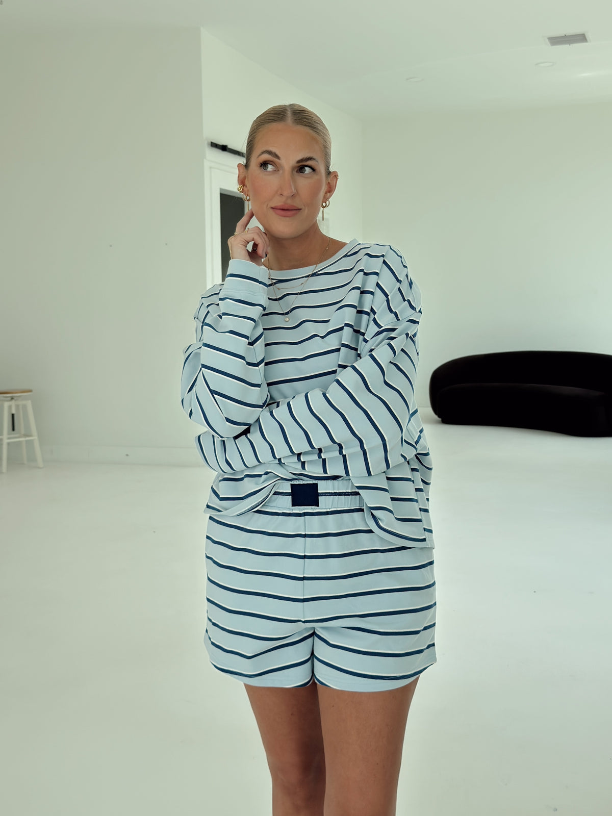 Crosby Stripe Shorts - Navy and Baby Blue