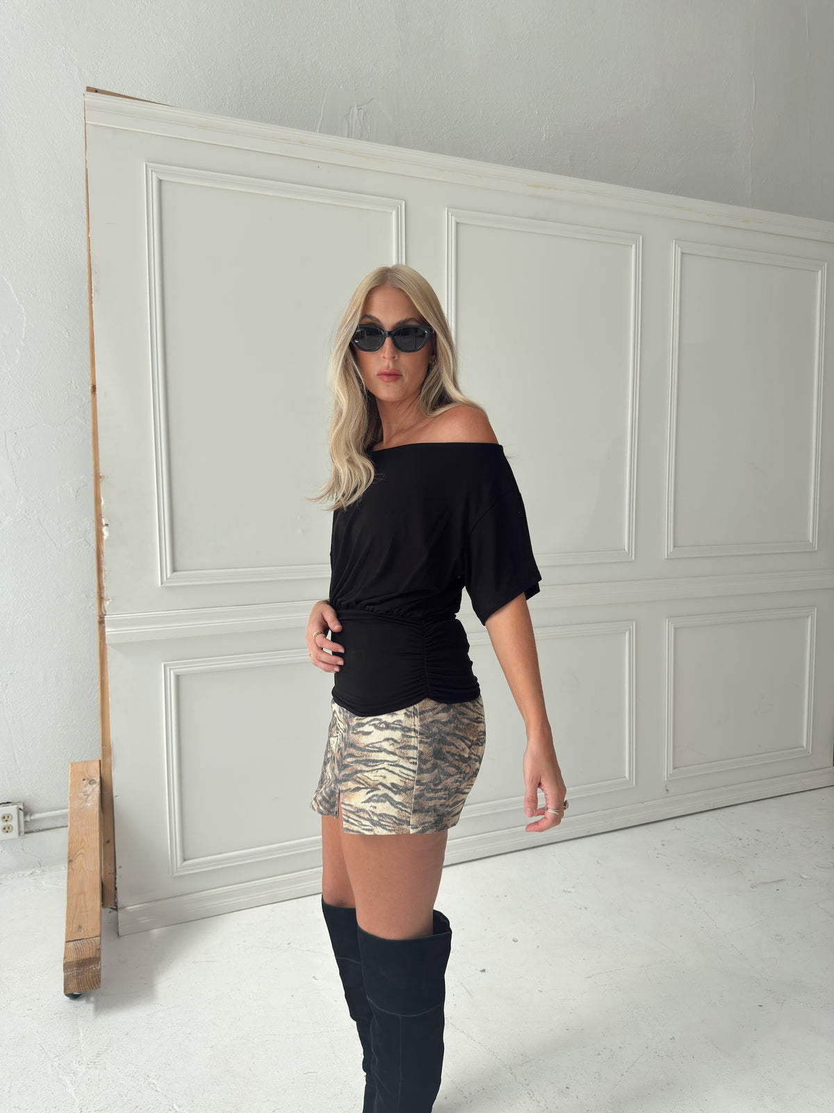 Jules Ruched Waist Top - Black