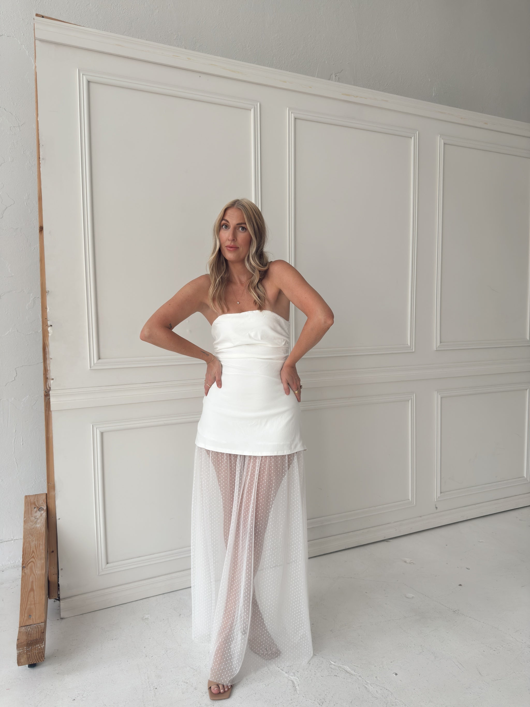 Melissa Strapless Mesh Maxi Dress - White