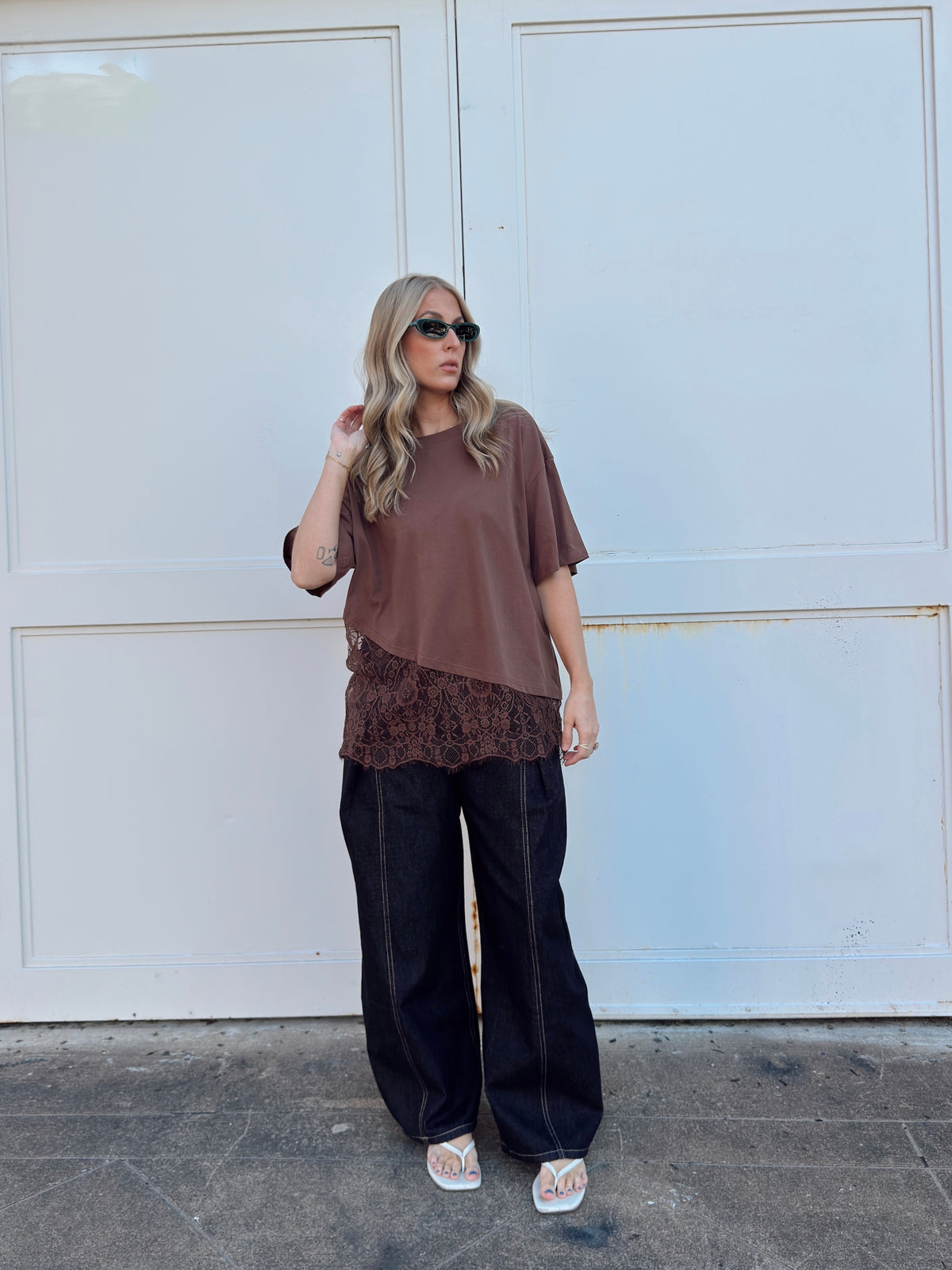 Jacqueline Lace Asymmetrical Tee - Brown