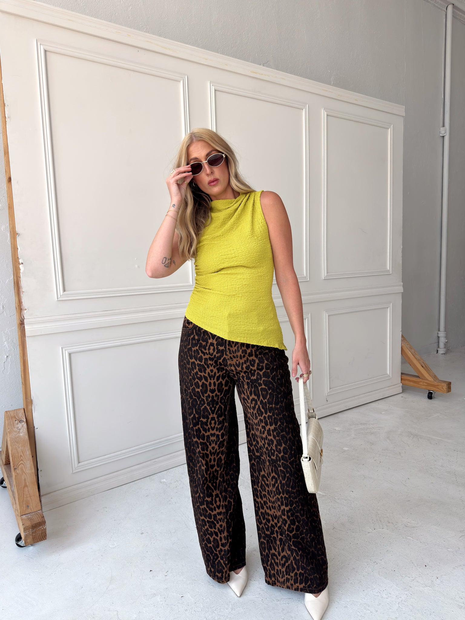 Ginny Asymmetrical Mock Neck - Chartreuse