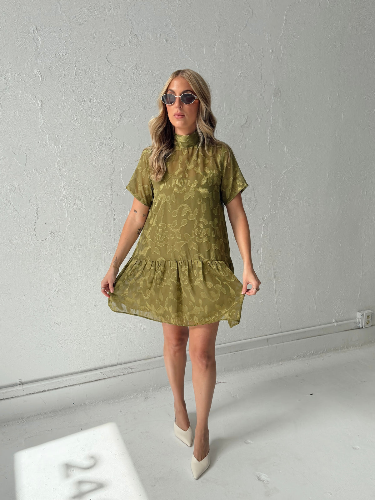 Kelly Floral Mini Dress - Olive