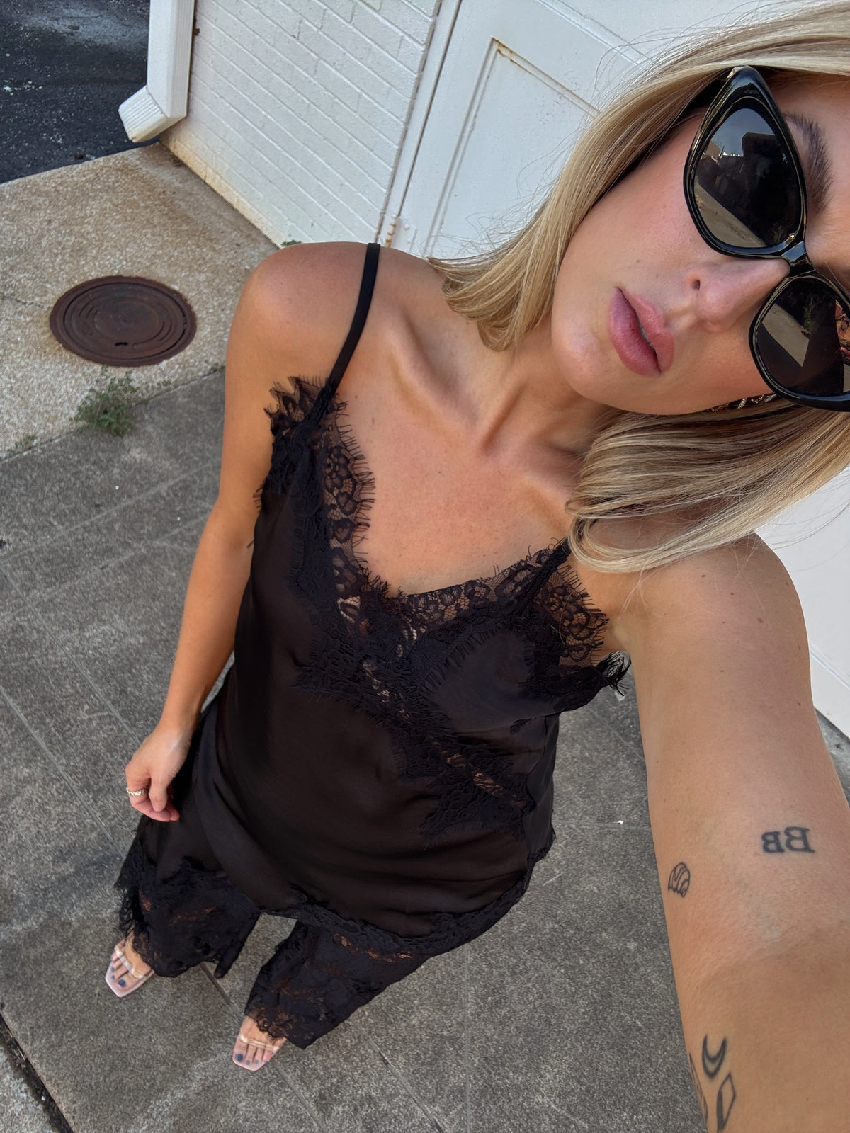 Maia Satin Lace Trim Set - Black
