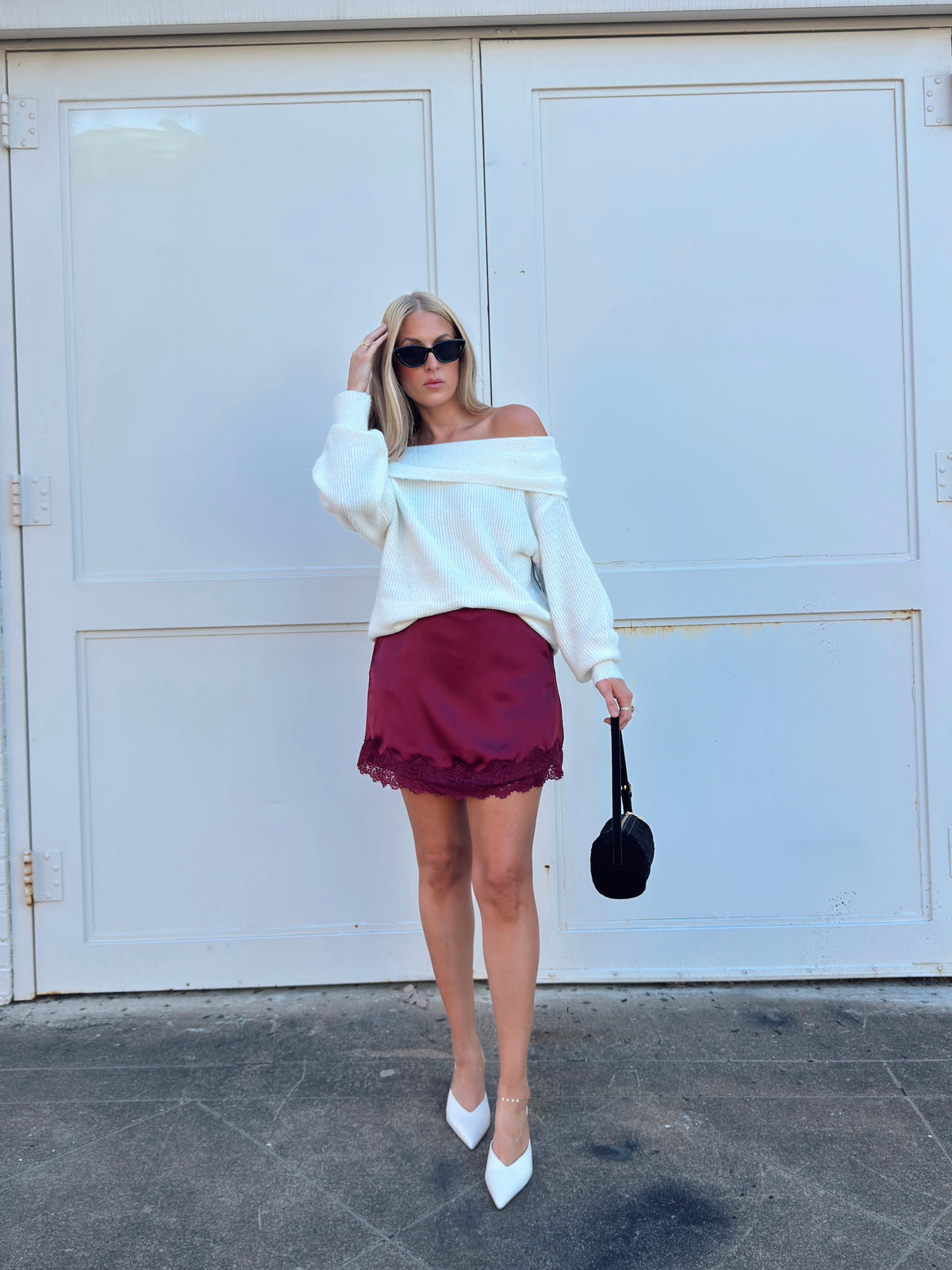 Pre-order Sabrina Lace Trim Mini Skort - Wine (restock eta 10/13)