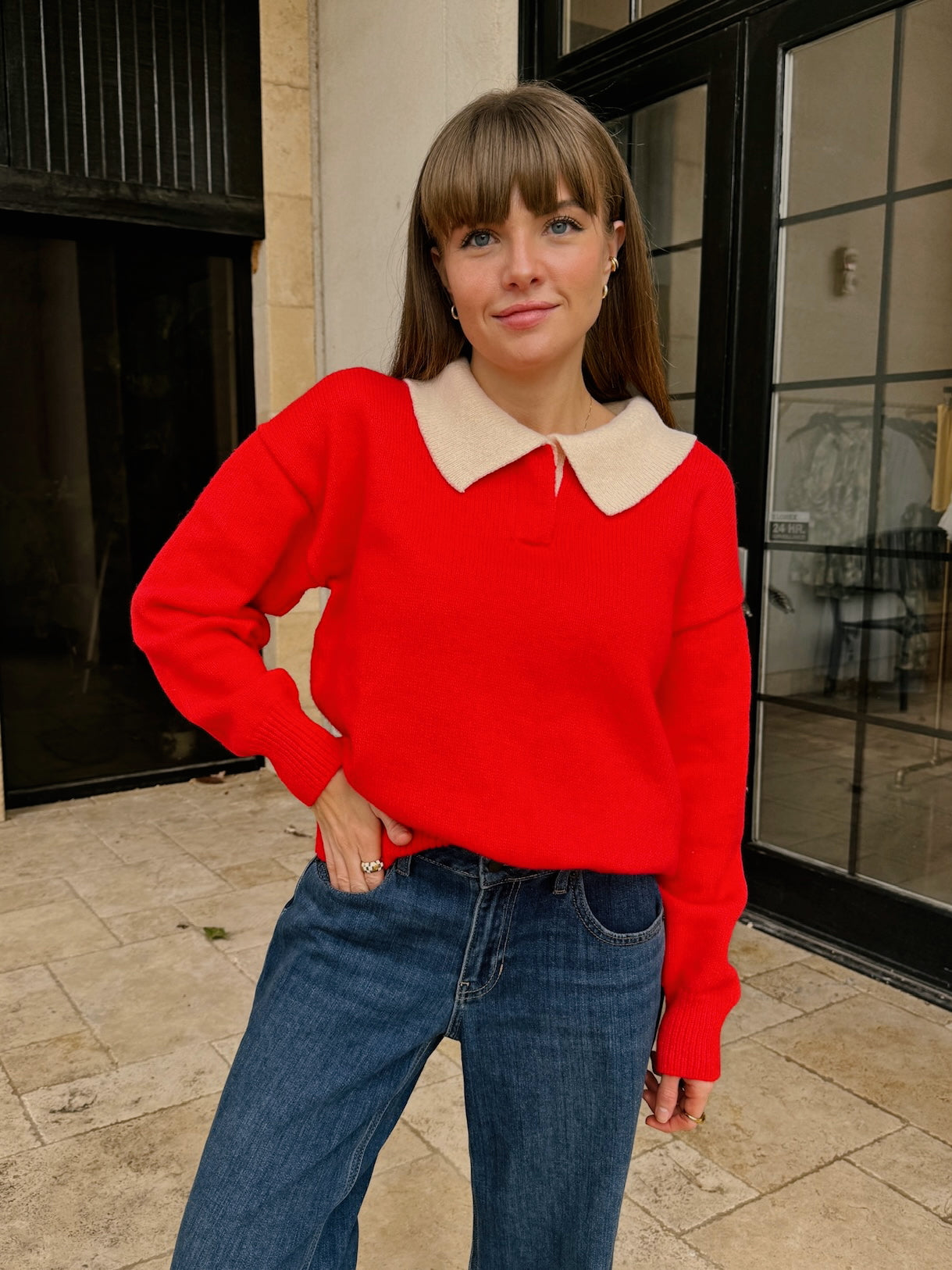 Cherry Cream Collared Sweater