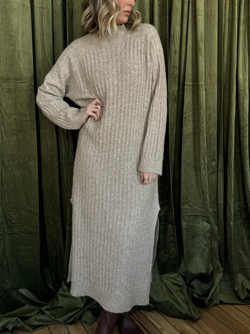 Macy Mock Neck Sweater Maxi - Oatmeal