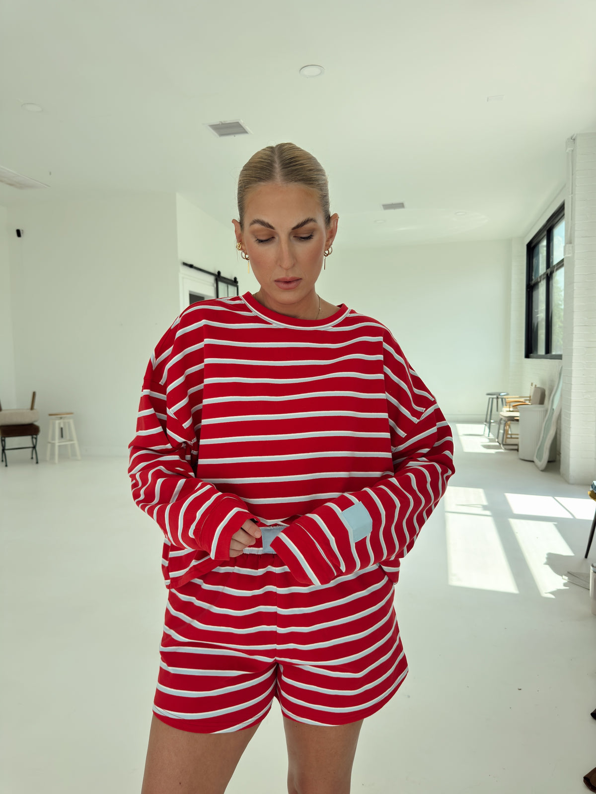 Crosby Stripe Long Sleeve - Tomato and Baby Blue