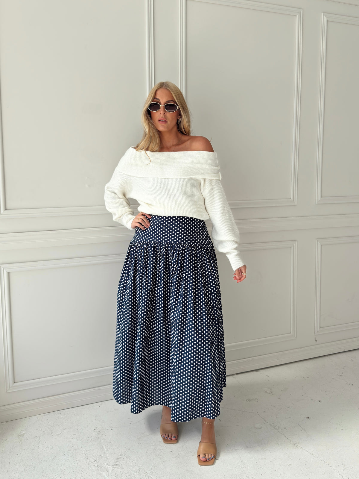 Set Your Sails Polka Dot Skirt - Navy