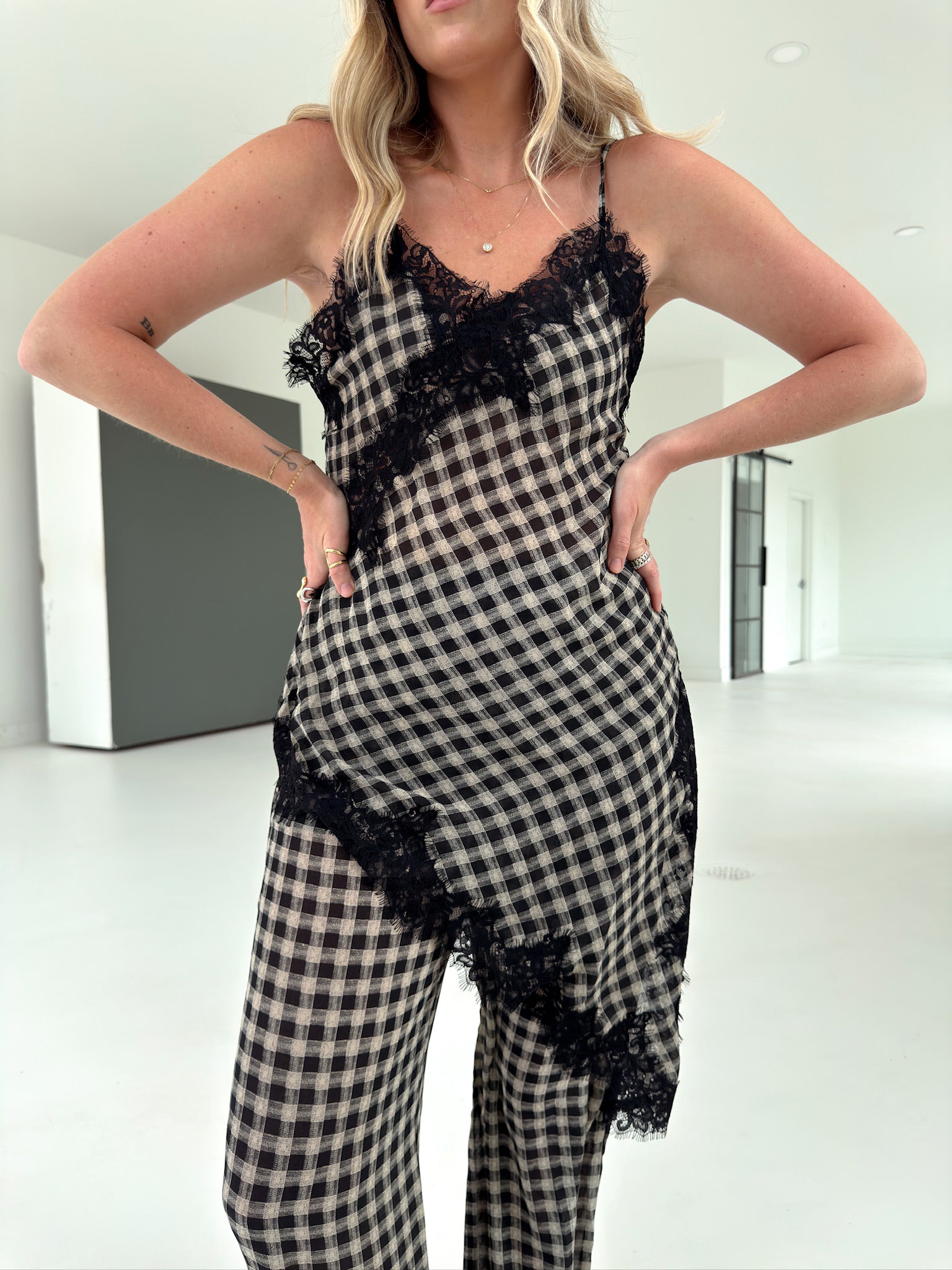 Georgia Gingham Lace Trim Set - Black