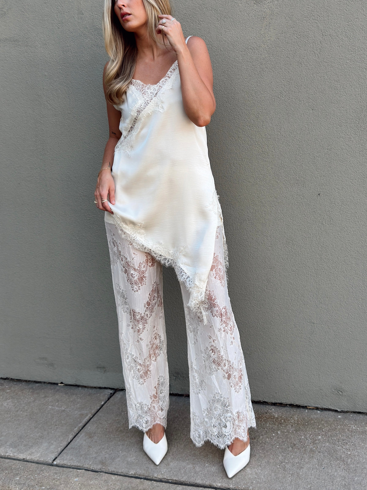 Maia Satin Lace Trim Set - Ivory