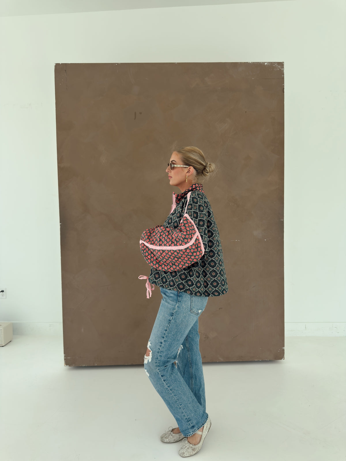Quinn Quilted Bomber Jacket in Rose Garden