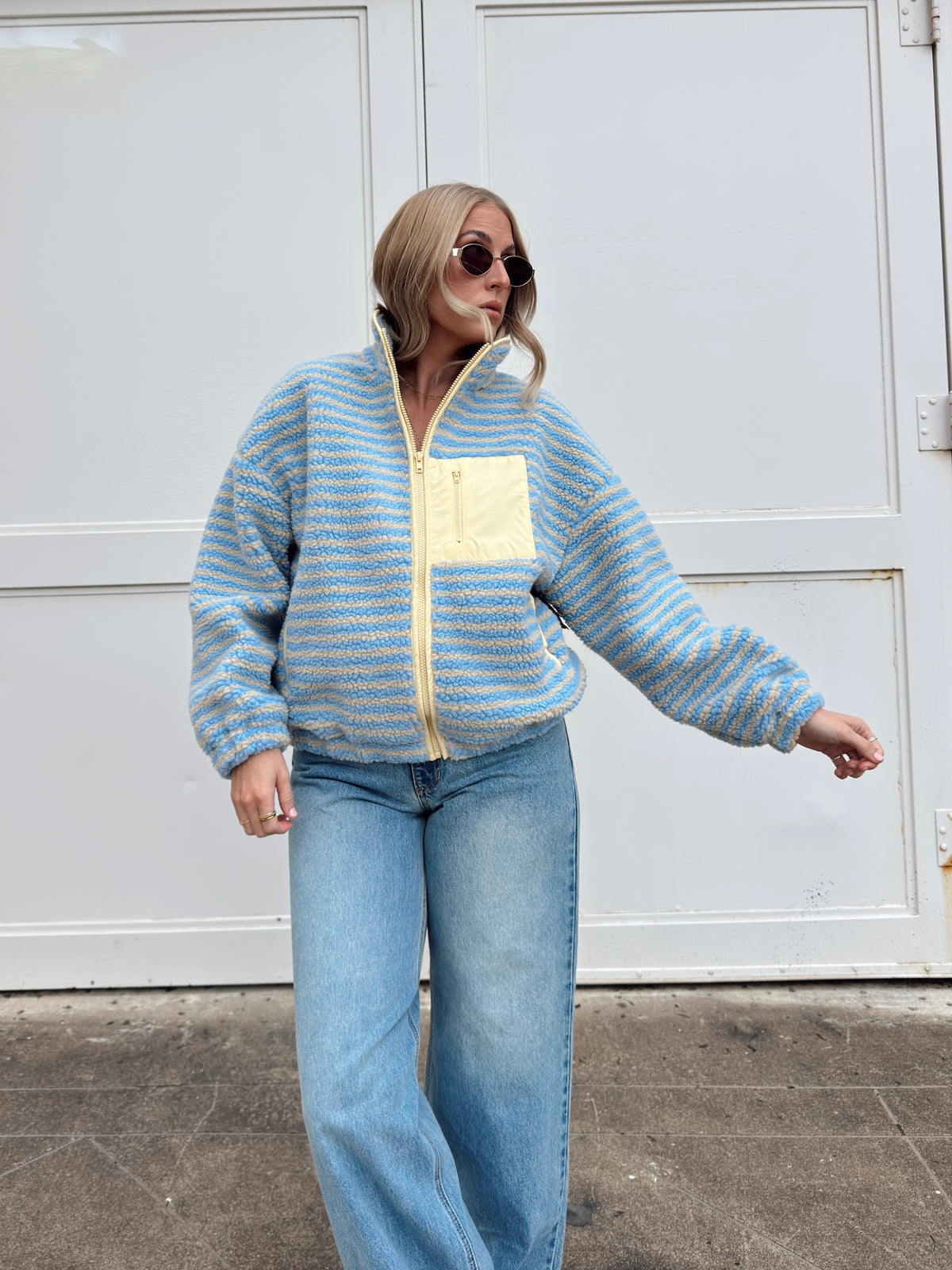 Madi Stripe Oversized Fleece Jacket