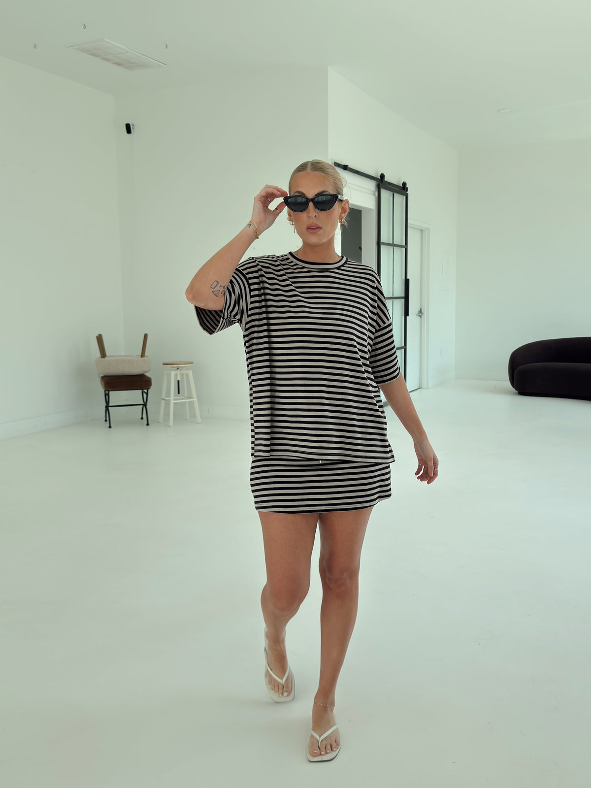 Weekender Stripe Top - Black/Taupe