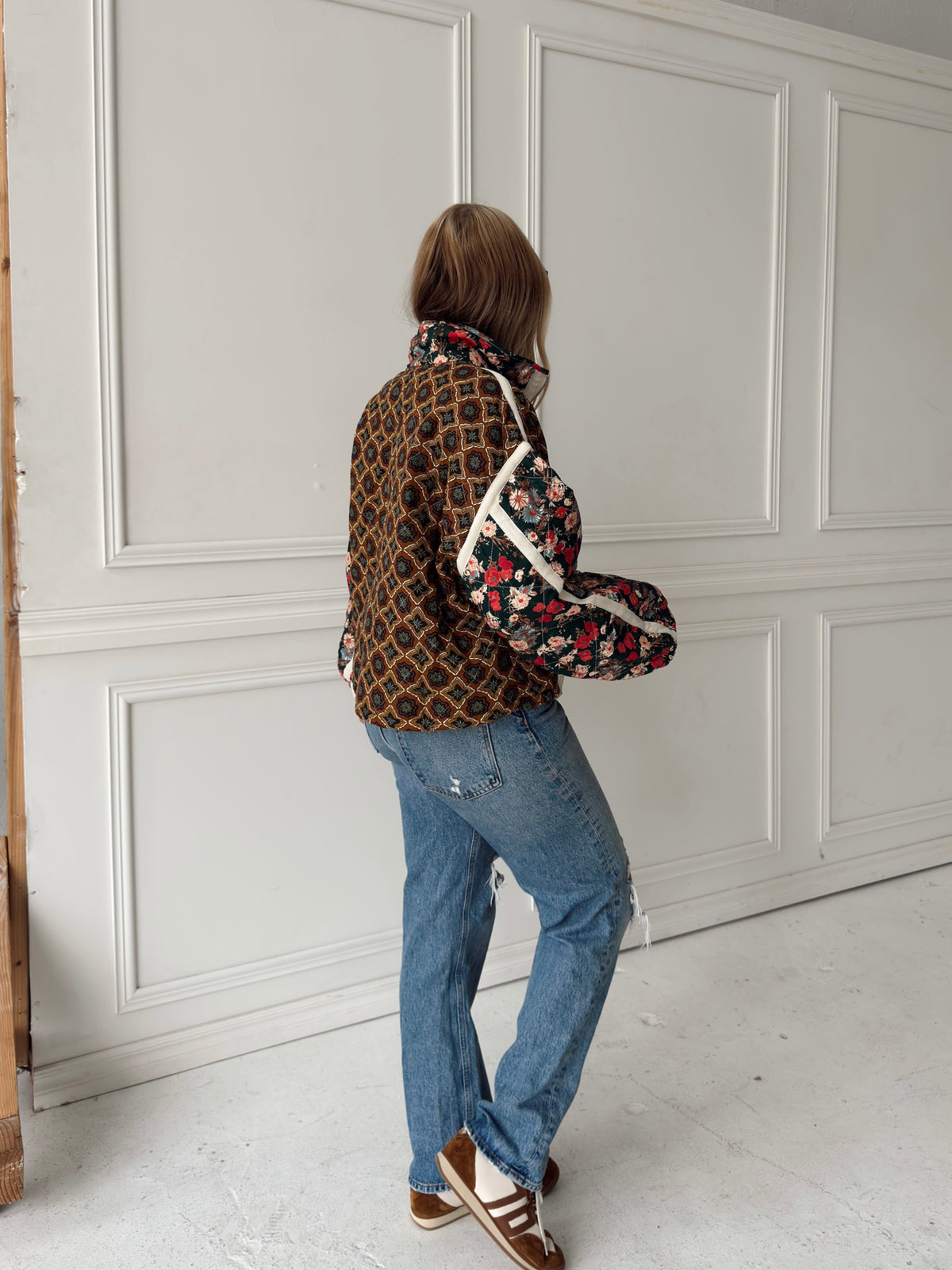 Quinn Quilted Bomber Jacket in Brown