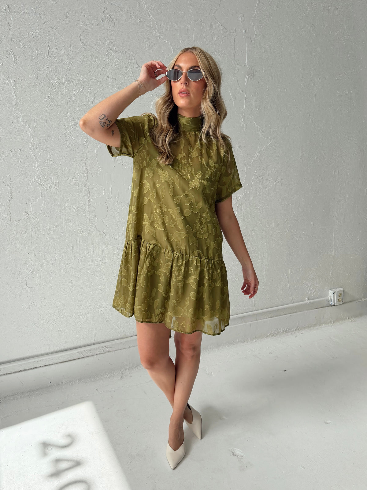 Kelly Floral Mini Dress - Olive