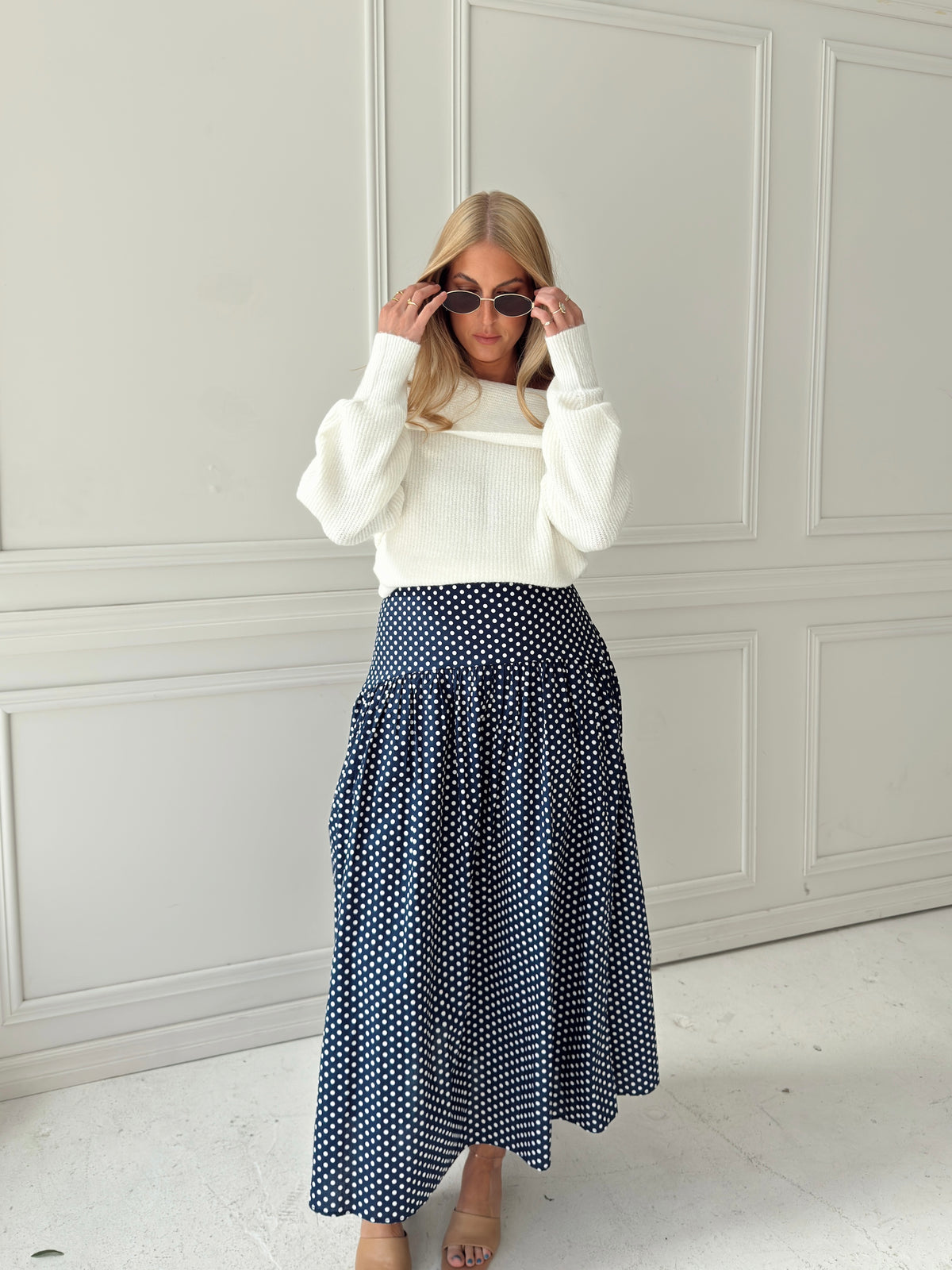 Set Your Sails Polka Dot Skirt - Navy