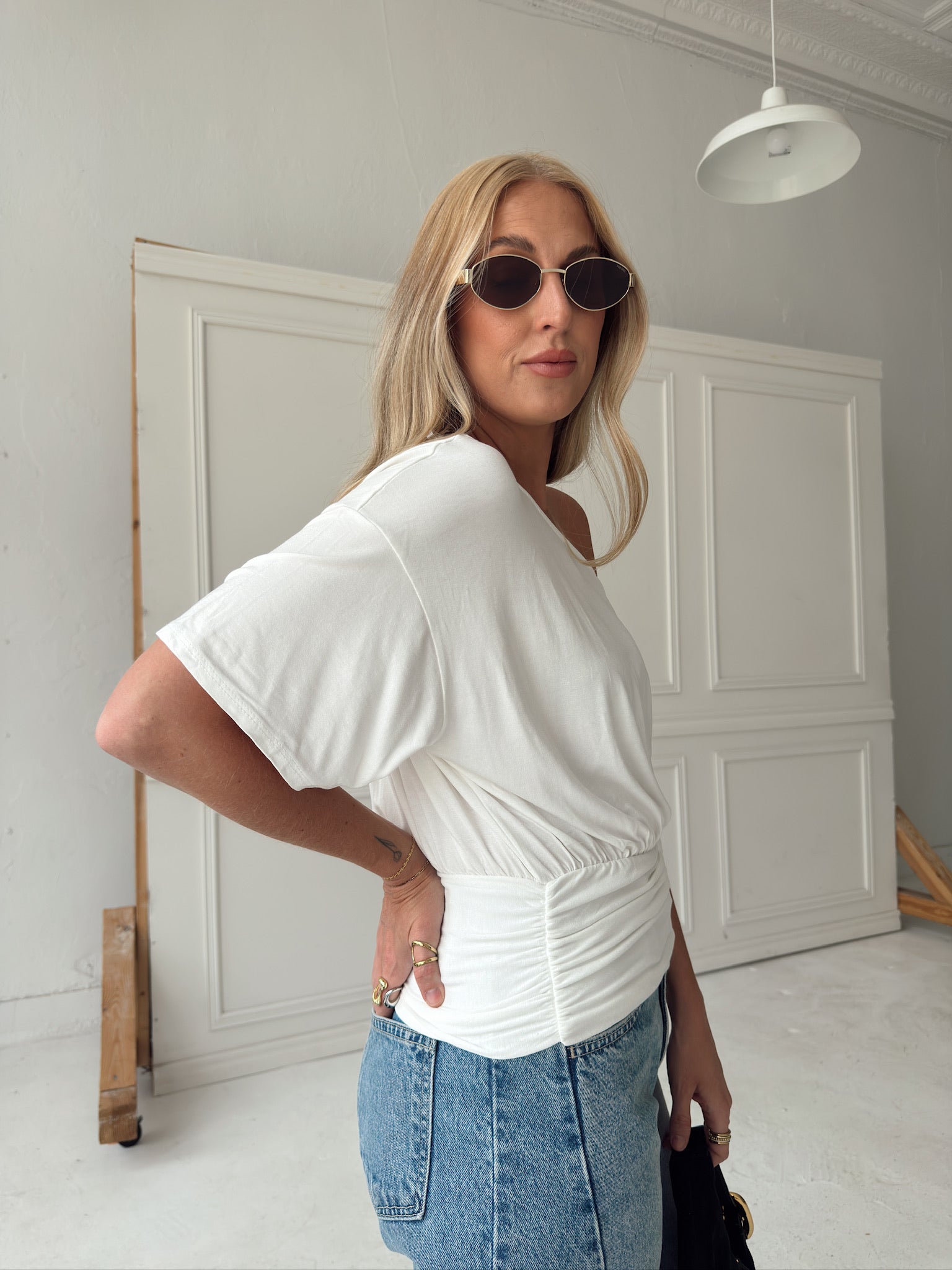 Jules Ruched Waist Top - Ivory