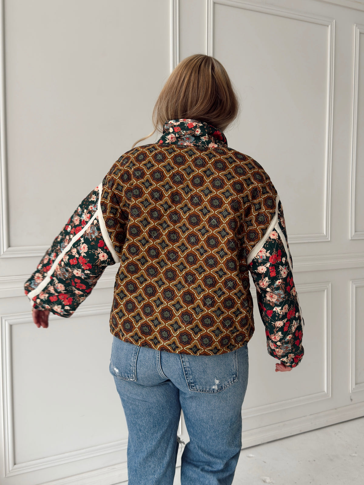 Quinn Quilted Bomber Jacket in Brown