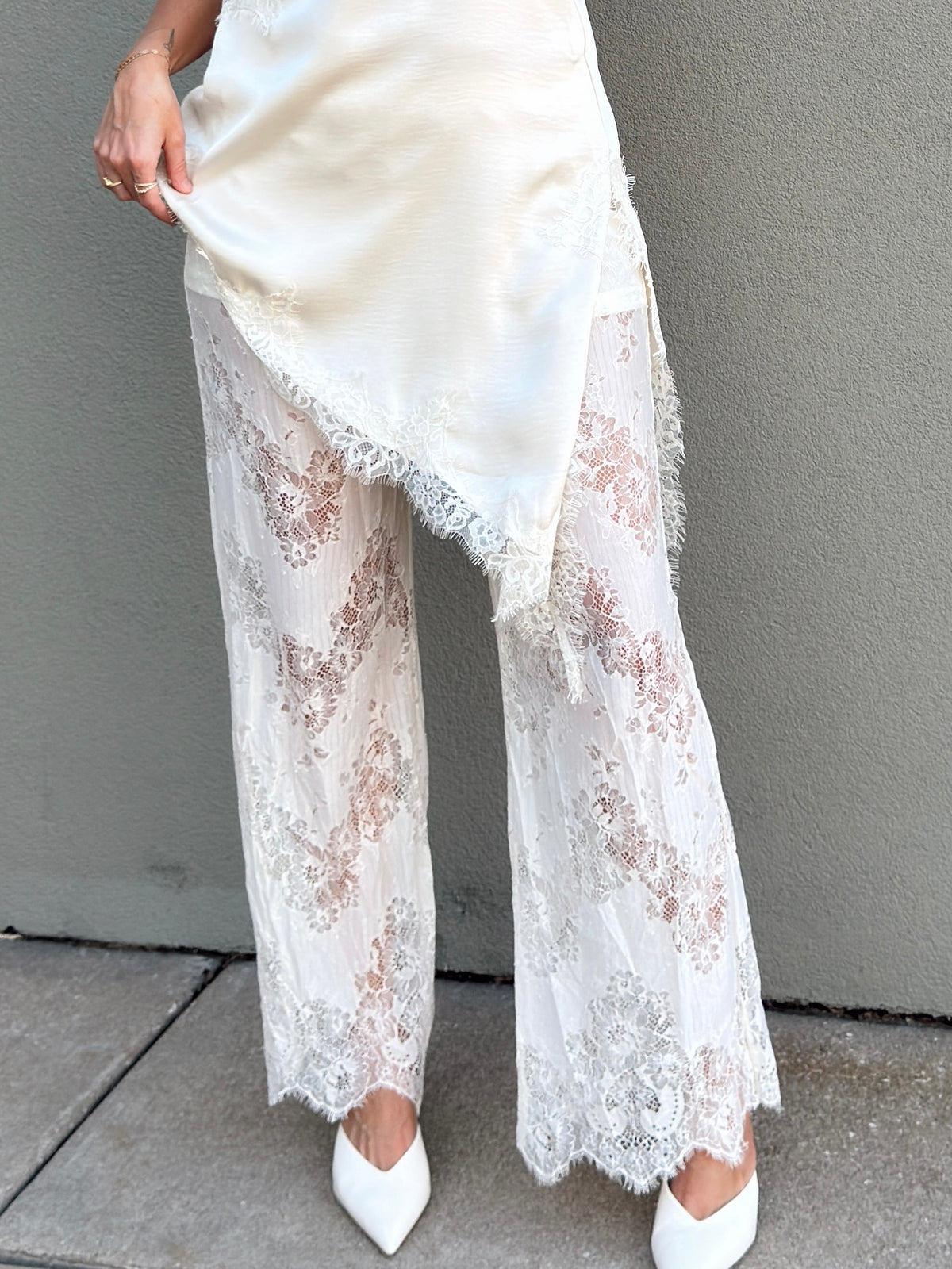 Maia Satin Lace Trim Set - Ivory