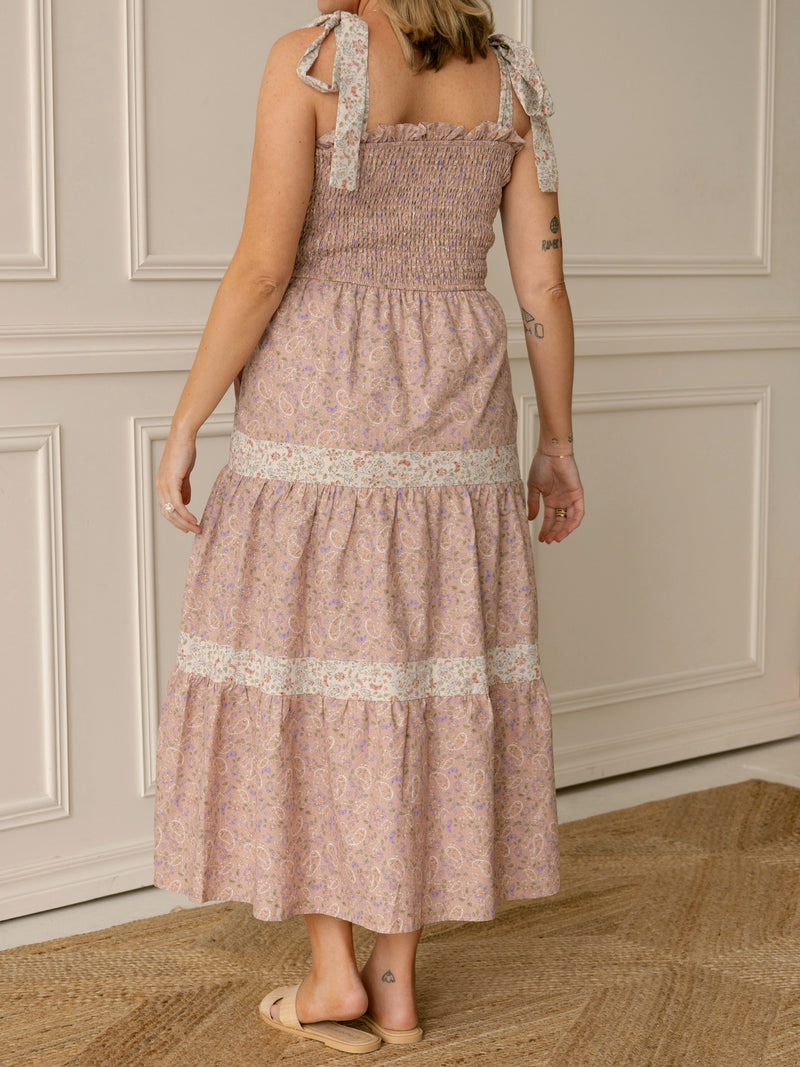Pink Paisley Tiered Midi Dress