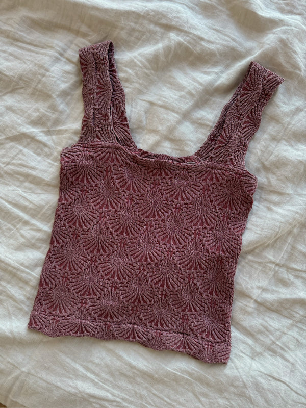 Jacquard Square Neck Tank - Maroon