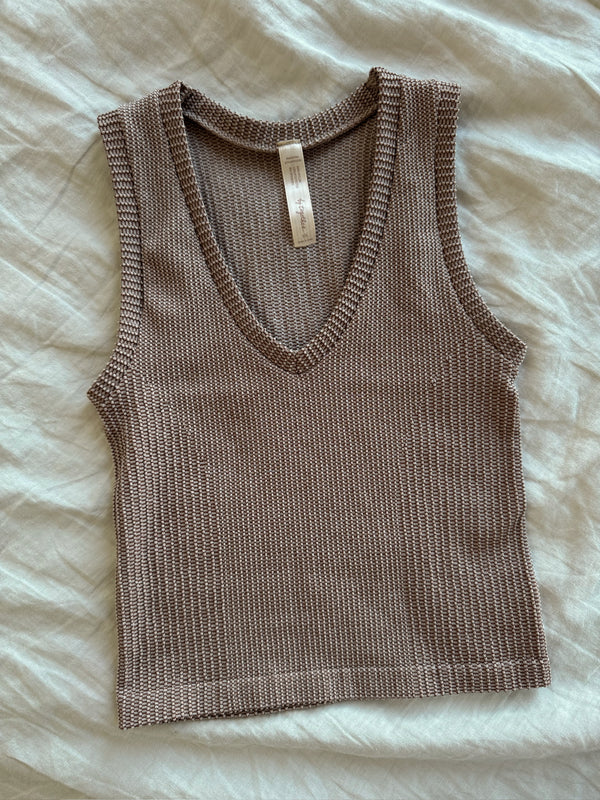 Two Tone V-Neck Tank - Light Rosewood