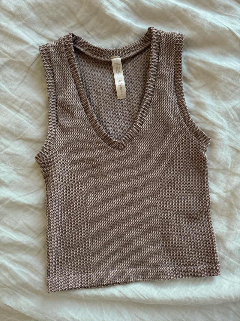 Two Tone V-Neck Tank - Light Rosewood