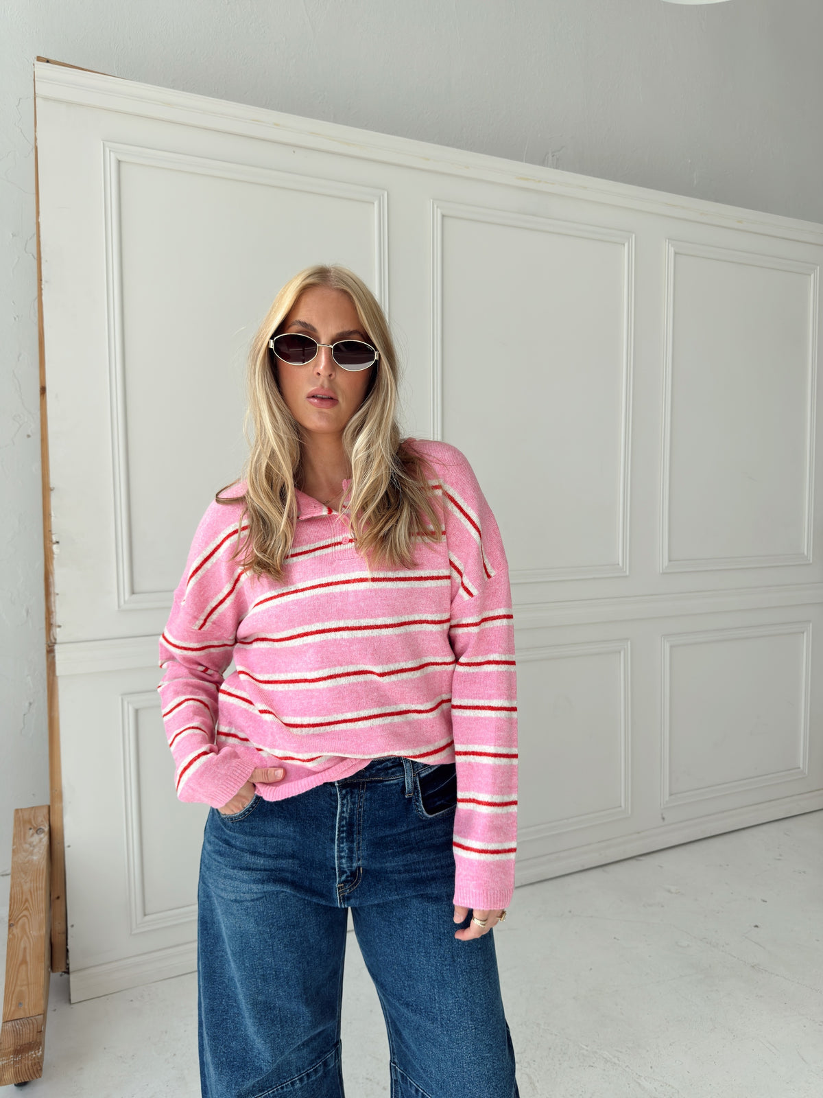 Caroline Cozy Stripe Knit Sweater - Pink