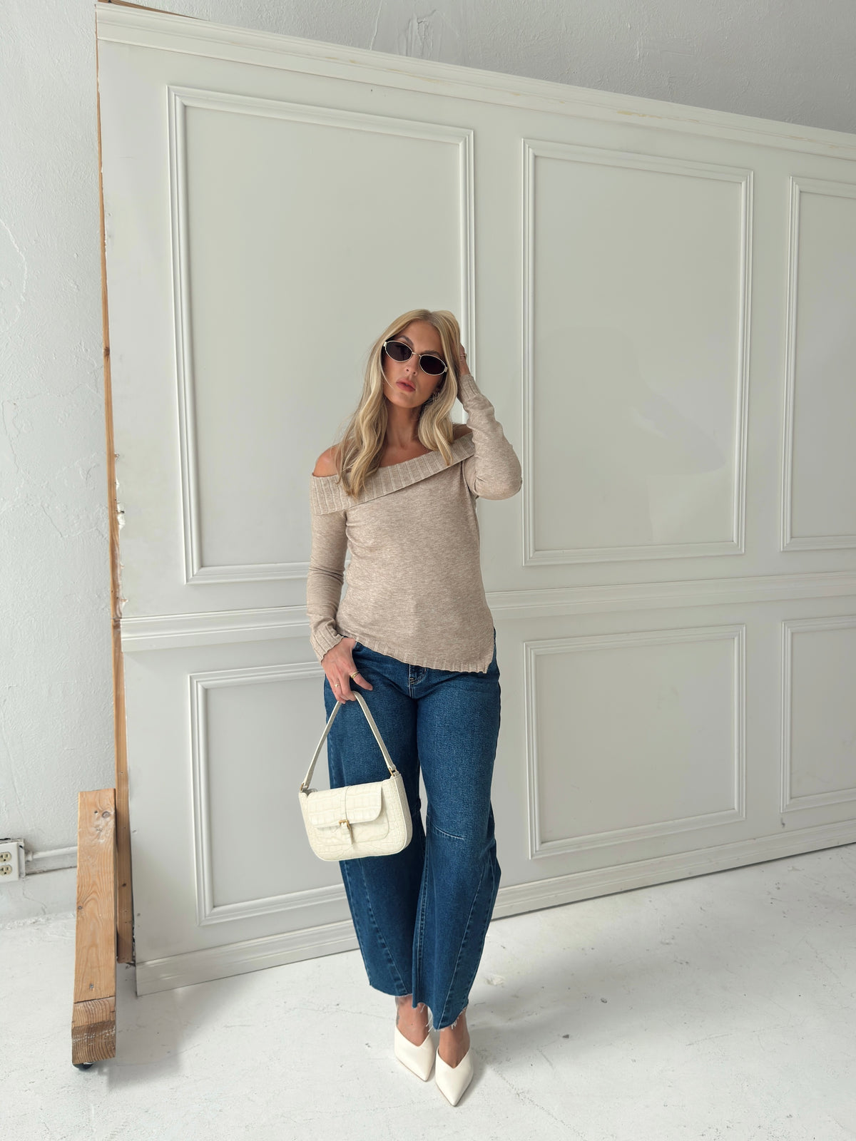 Charlotte Foldover Knit Sweater - Oatmeal