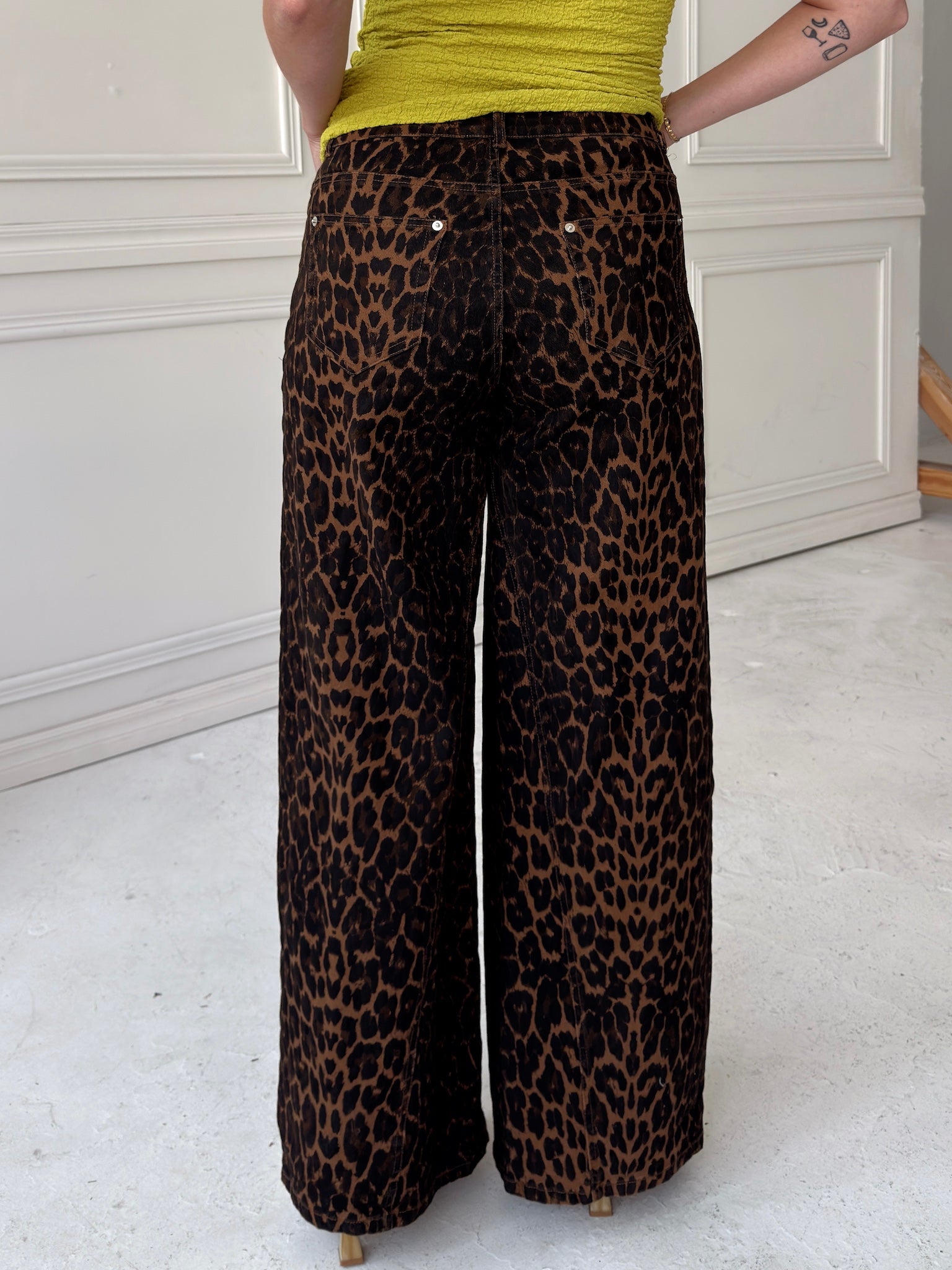 Lacie Leopard Print Wide Leg Jean Pants